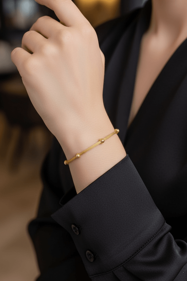 Sterling Silver Beaded Thin Chain Dorica Bracelet