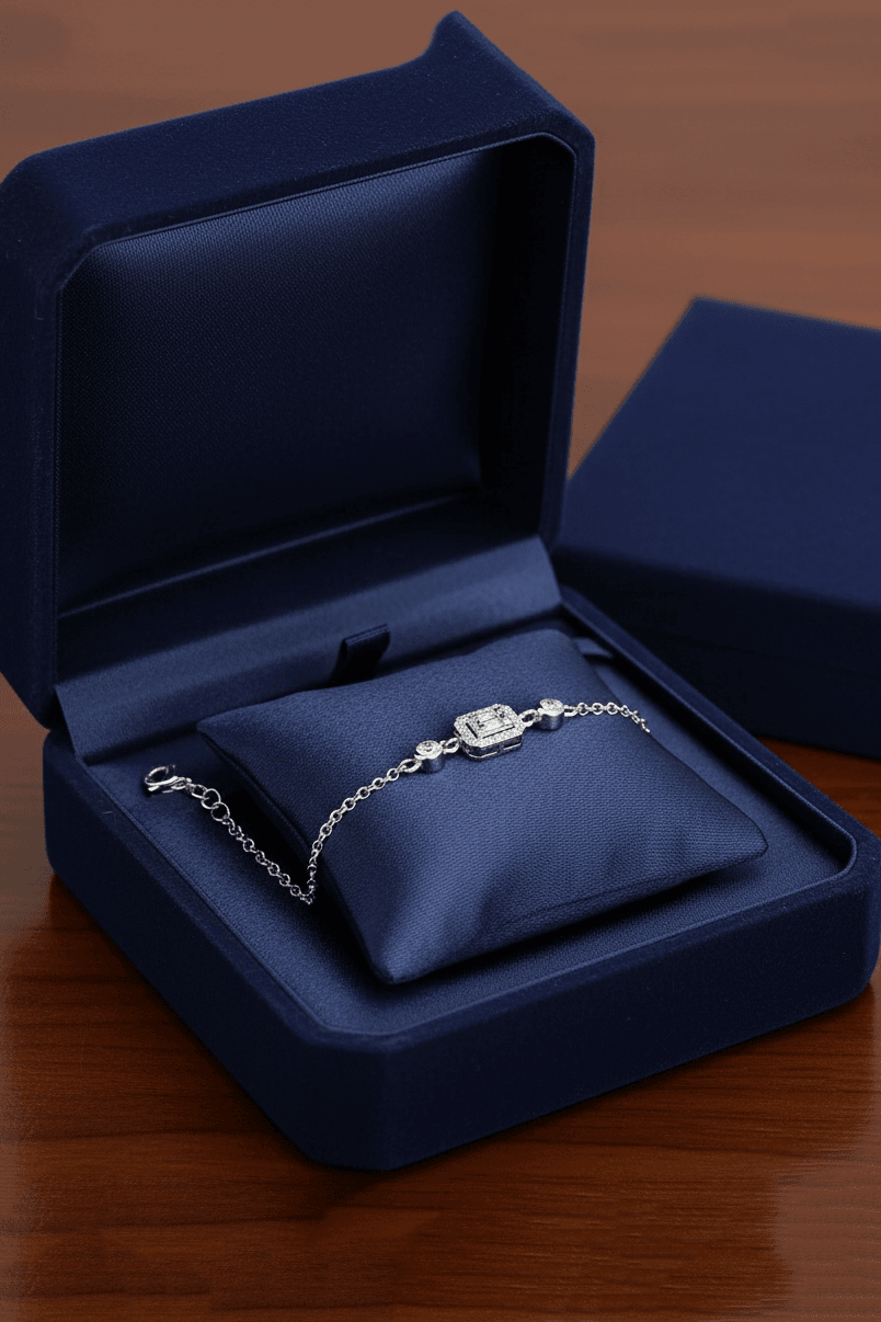 Diamond Baguette Cut Silver Bracelet