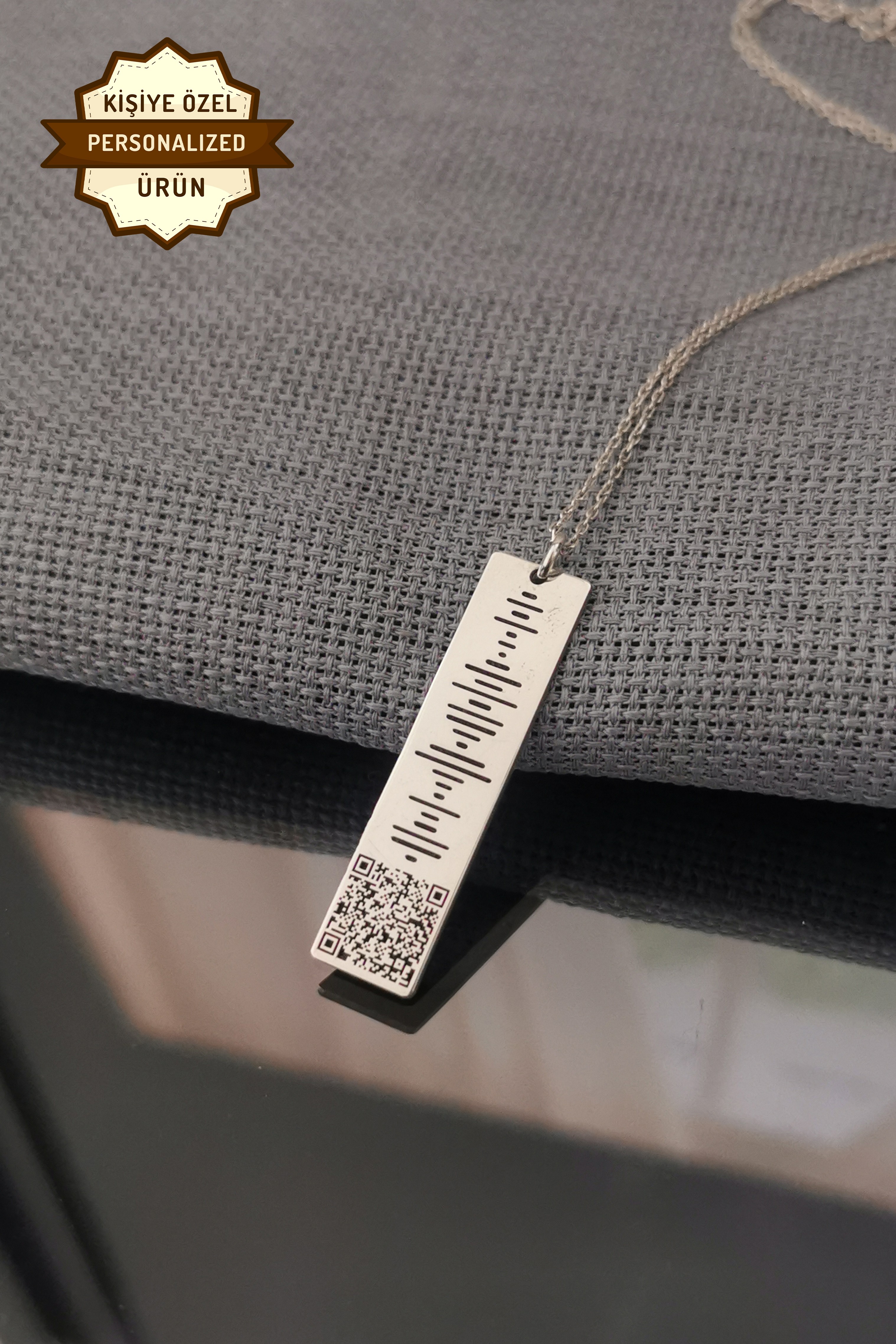Engraved QR Code Thin Silver Necklace