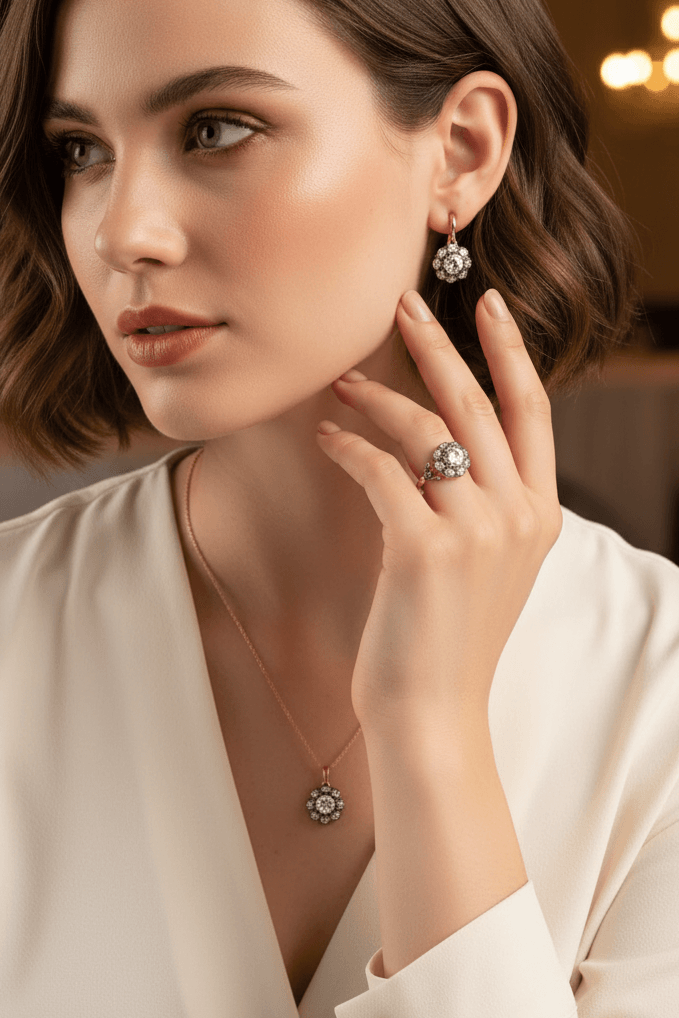 Elmas Modeli Gümüş Üçlü Set
