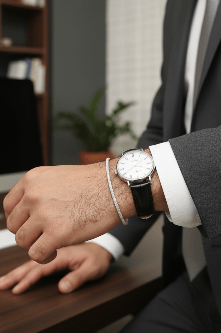 Kazaziye Tek Sıra İnce Model Parlak Gümüş Bileklik