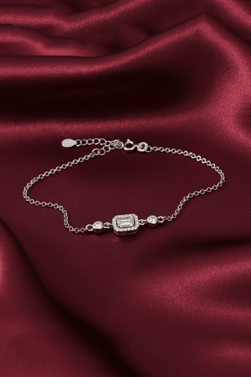 Diamond Baguette Sterling Silver Bracelet