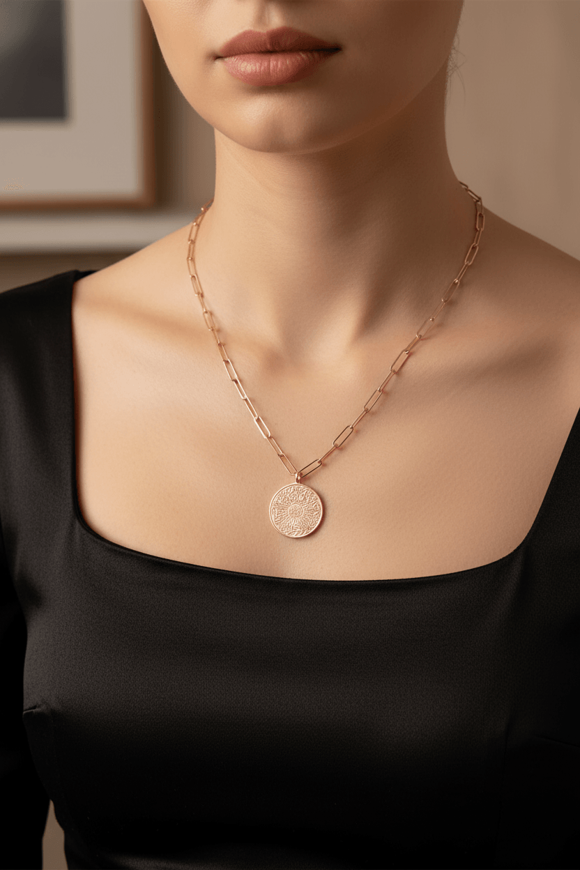 Sterling Silver Double Sided Surah Ikhlas Necklace With Paper Clip Chain