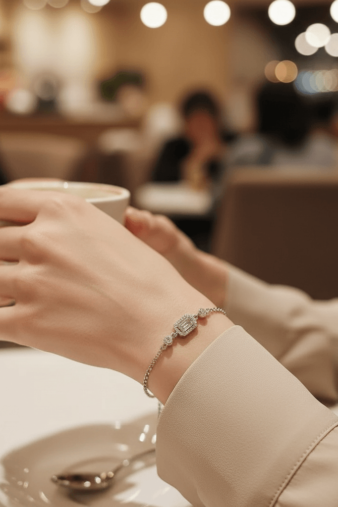 Diamond Baguette Sterling Silver Bracelet