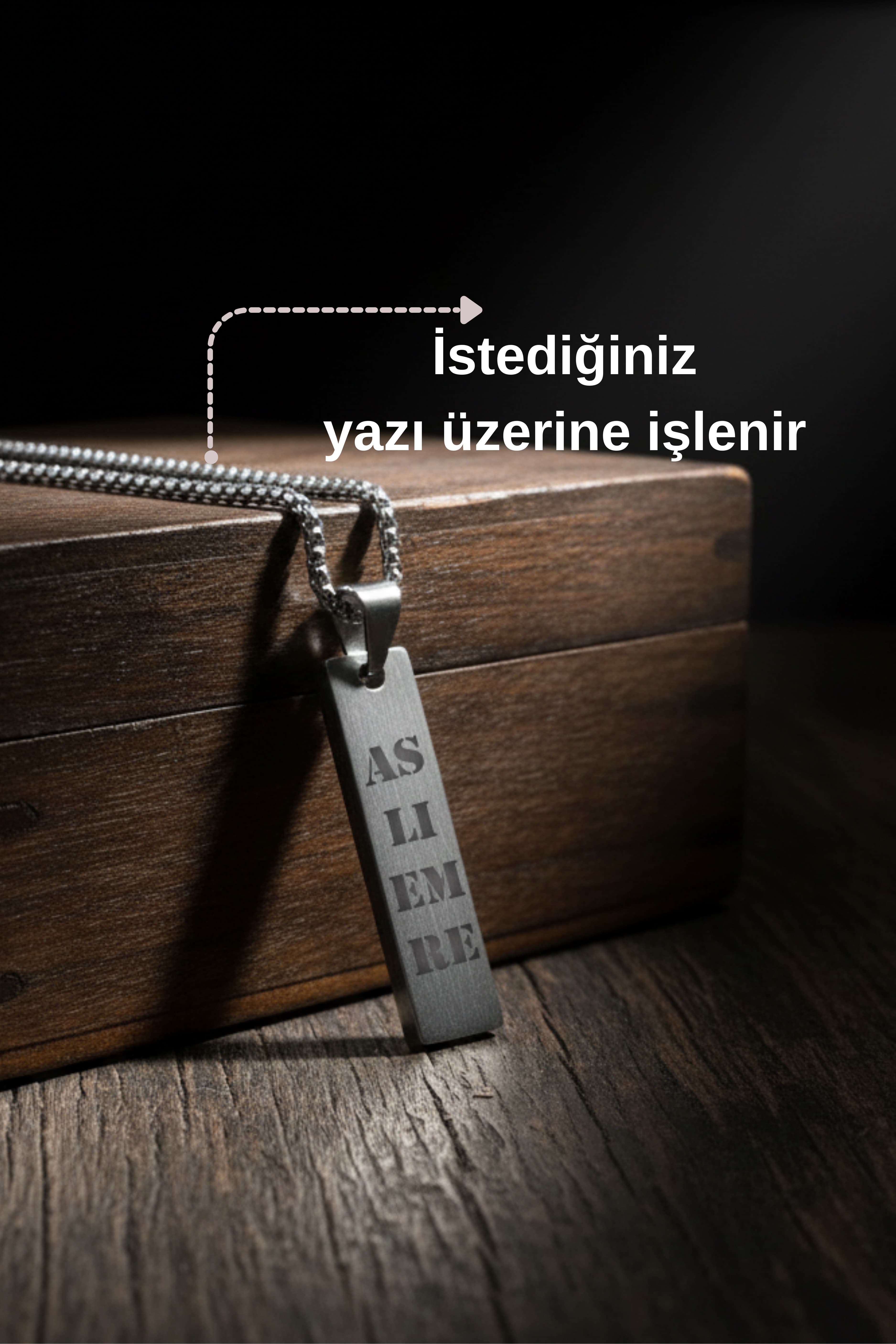 İnce dörtgen Plaka Çelik Kolye