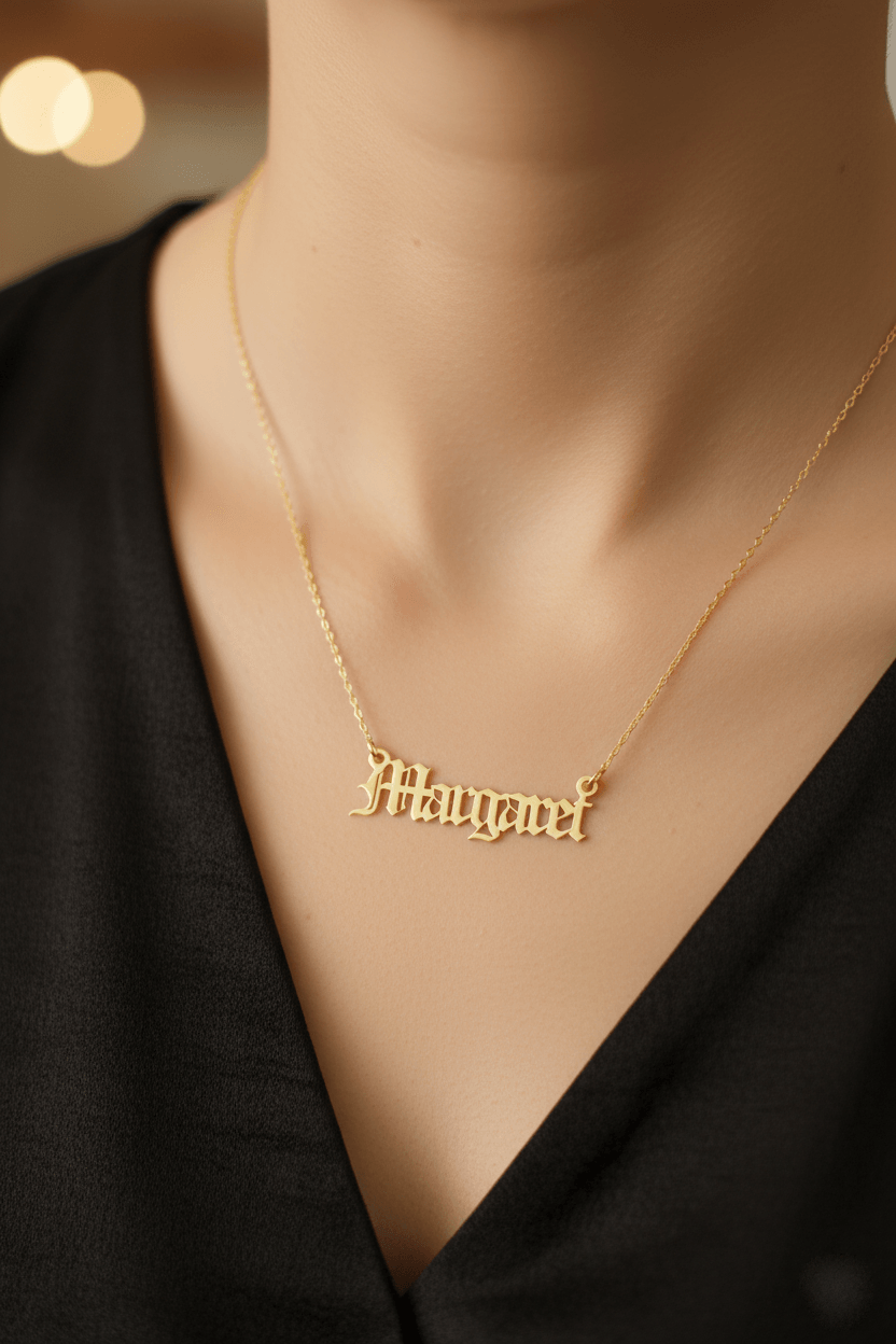 Personalized Gothic Font Name Necklace