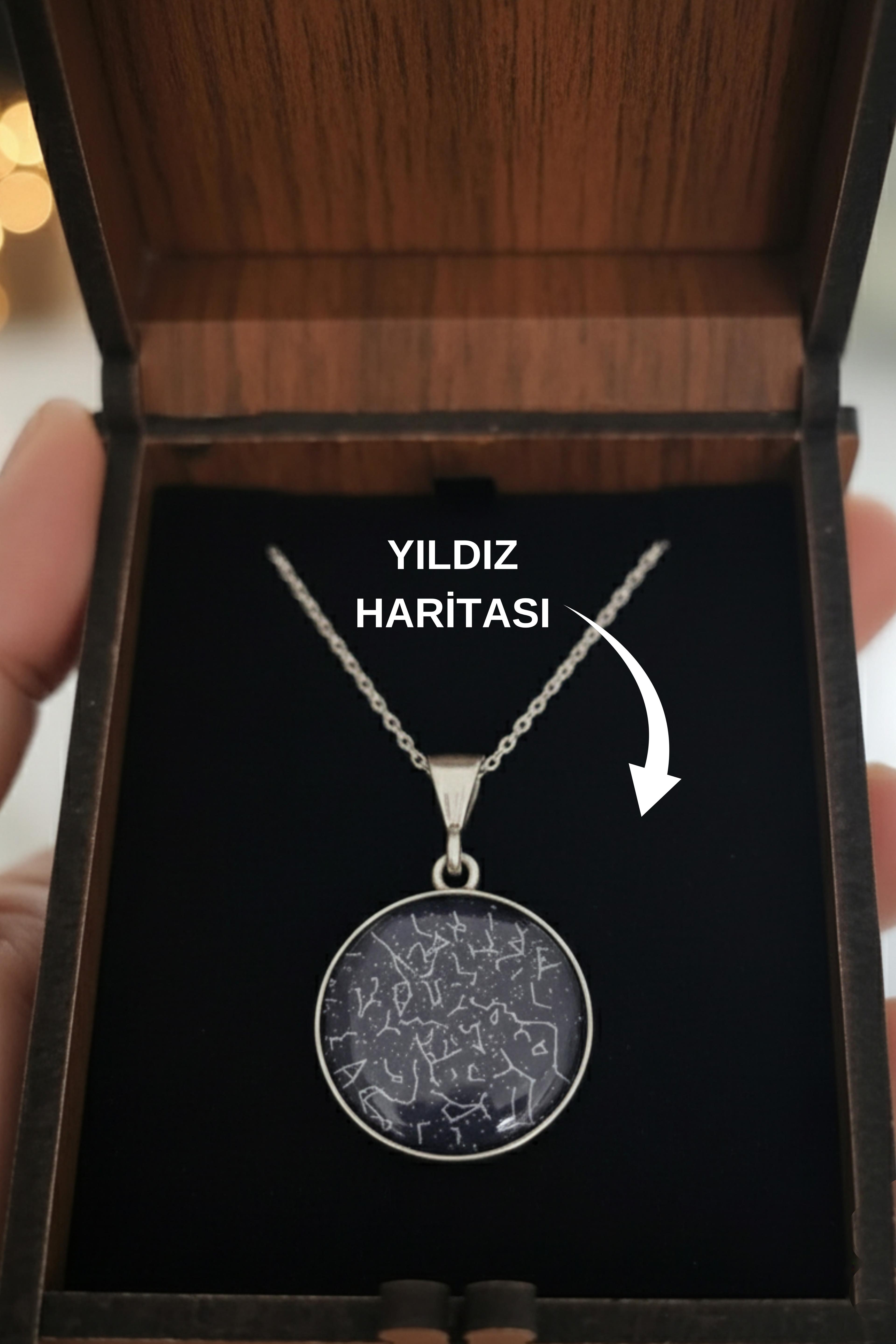 Yuvarlak Gökyüzü Yıldız Haritası Tasarım Gümüş Kolye