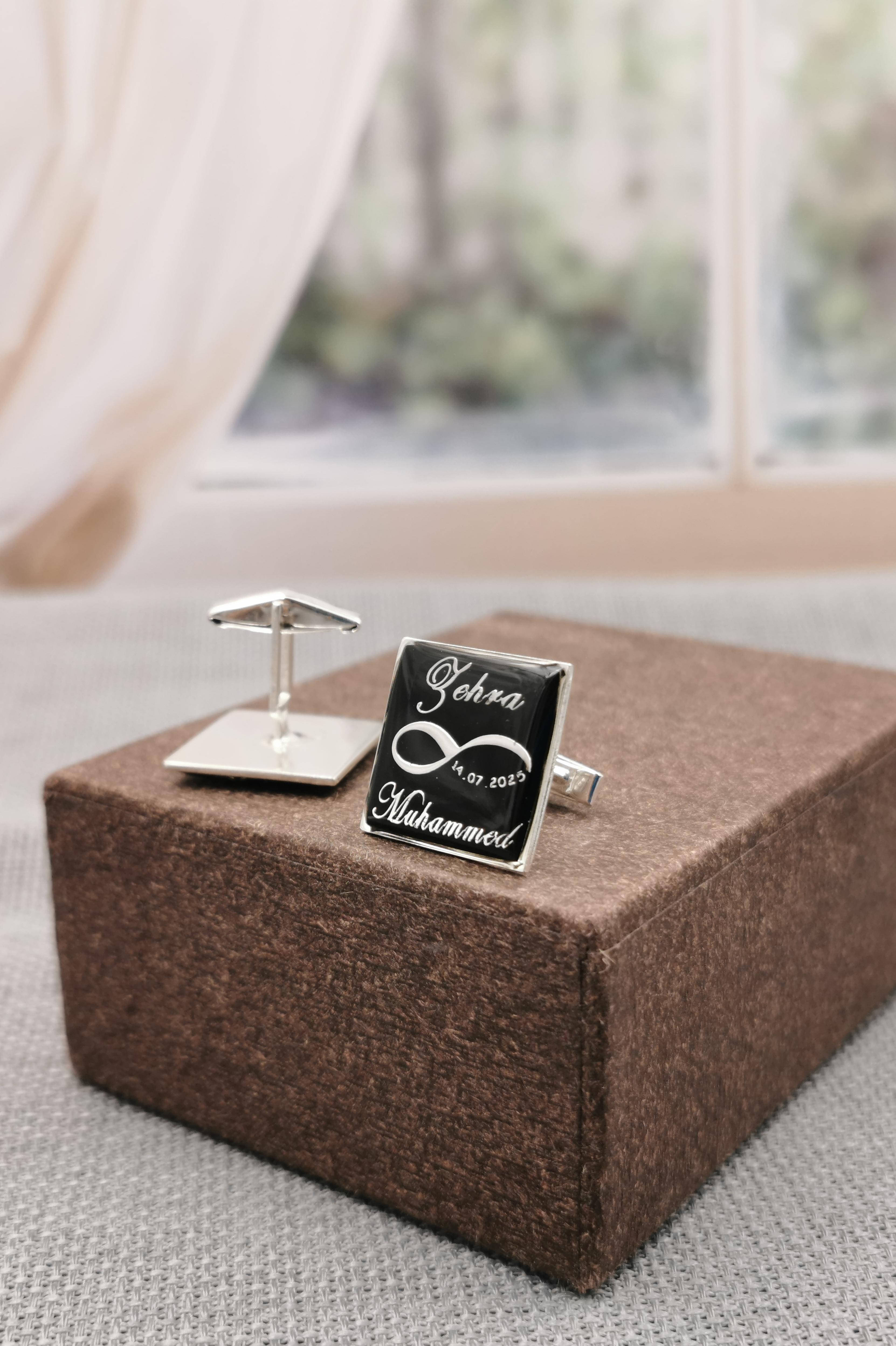 Personalized Couple Name Black Cufflinks