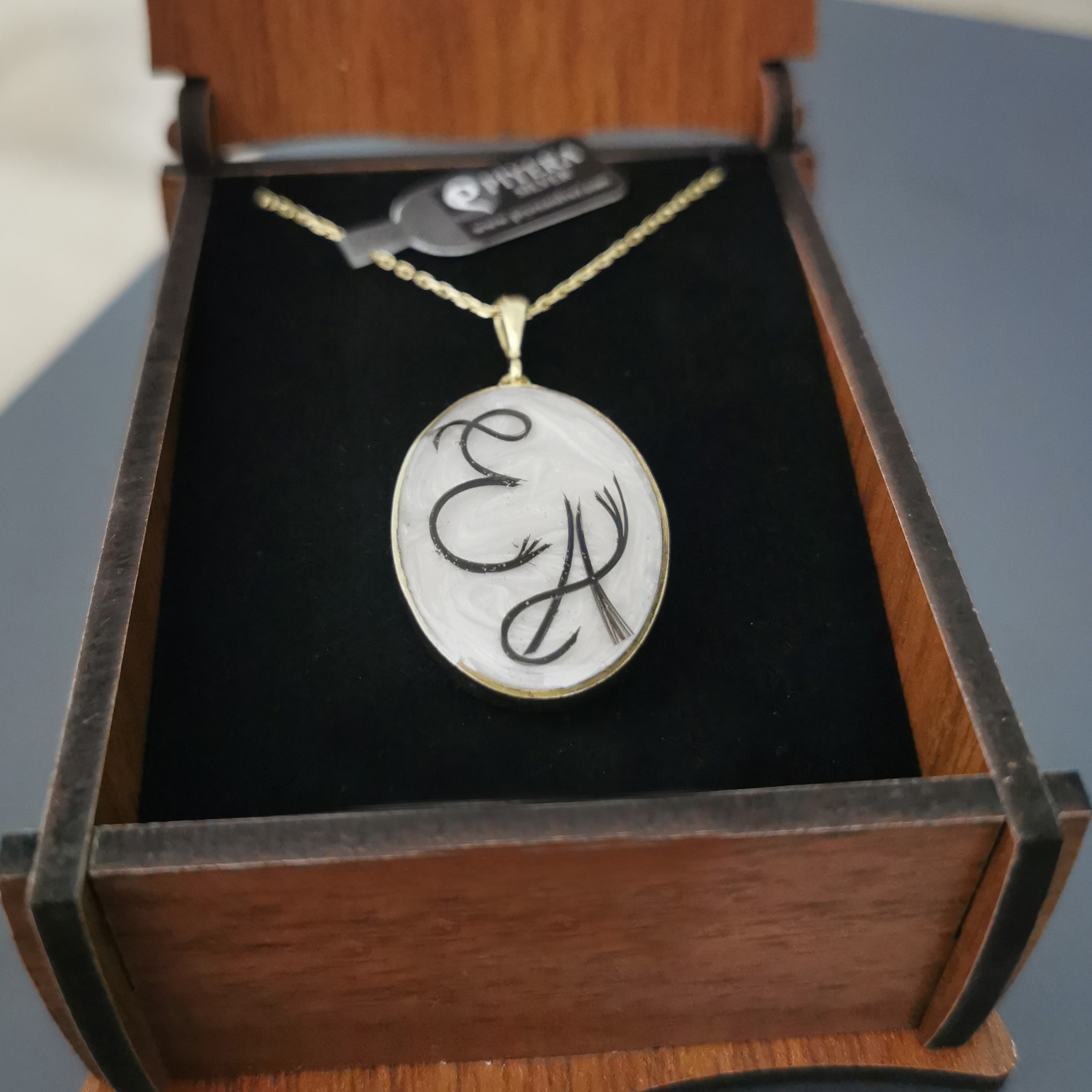 Custom Made of Hair Initial Oval Pendant Necklace