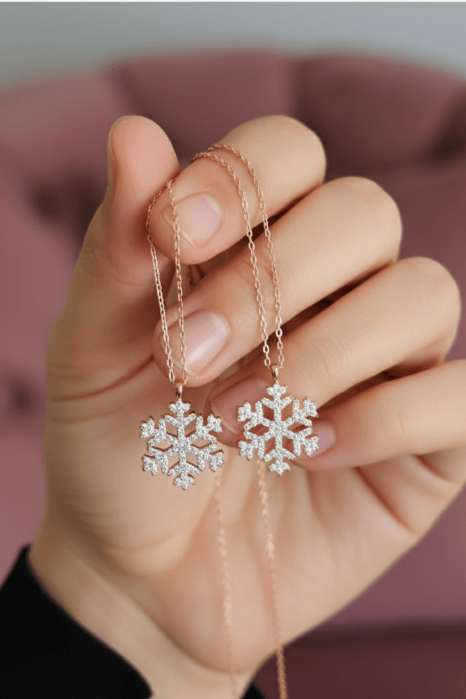 Kar Tanesi Kolye Ve Bileklik Tamamı Gümüş İkili Set