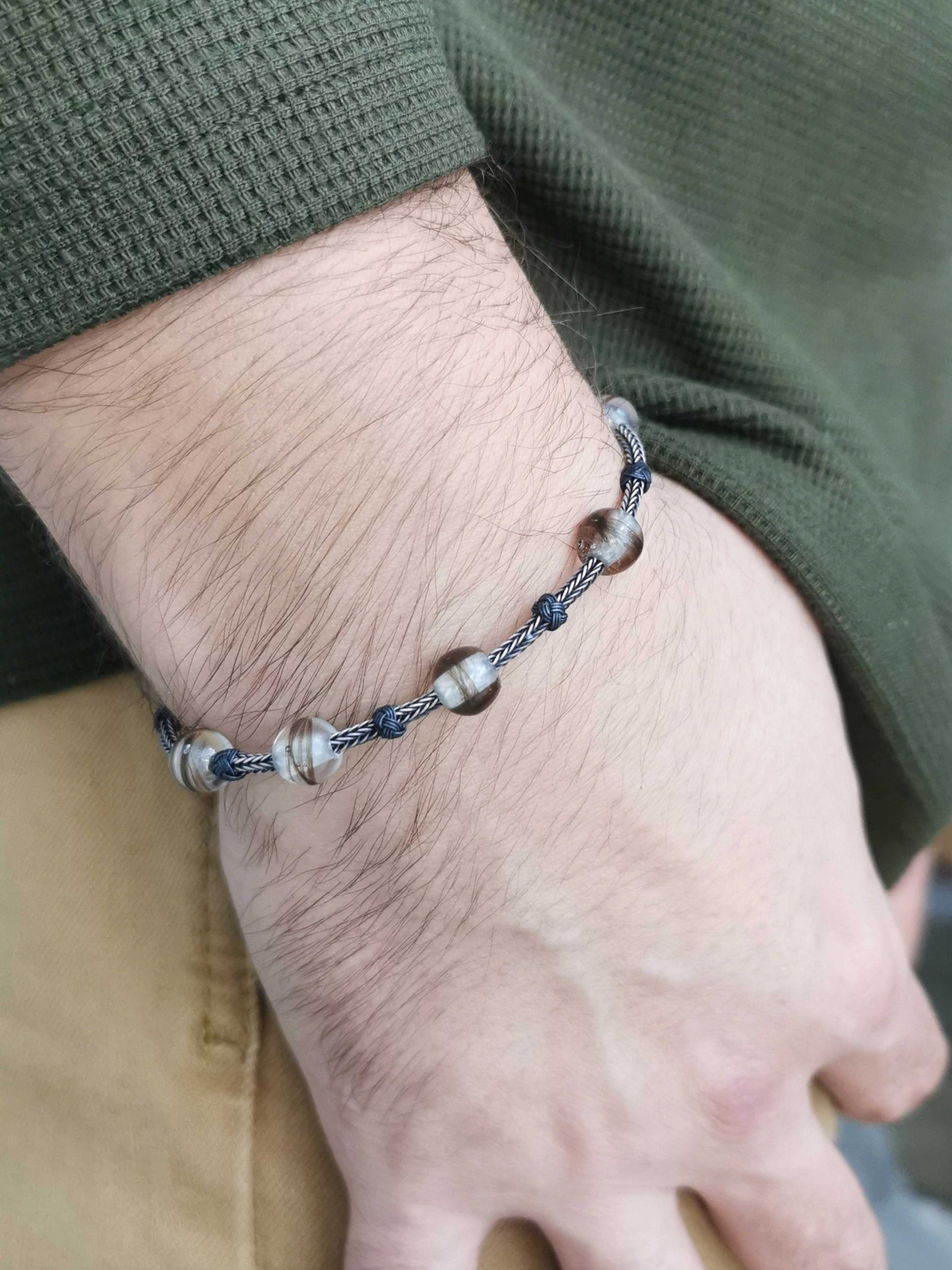Oxidized Chain Lock of Hair Beaded Bracelet