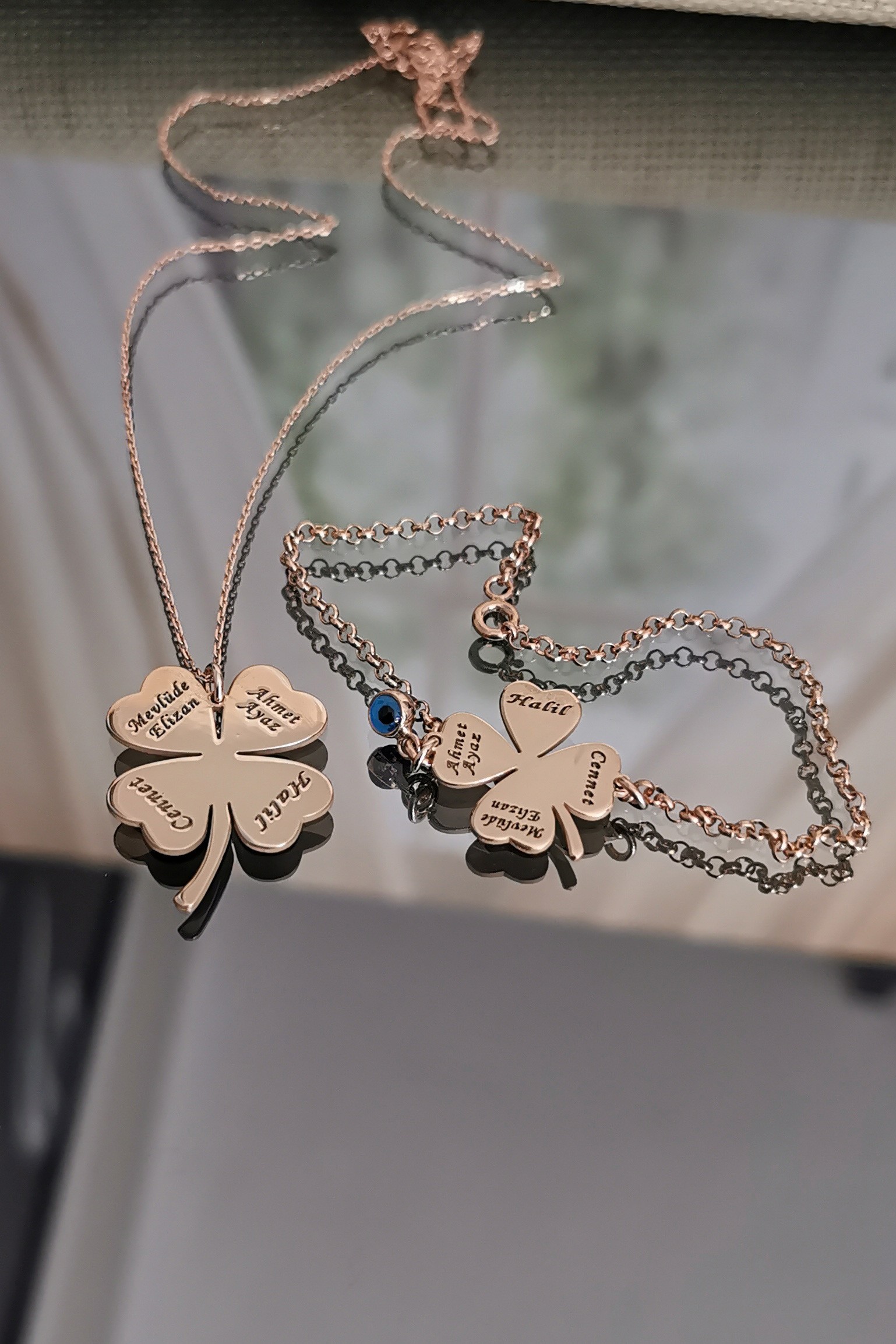 Personalized Family Name Clover Bracelet & Necklace Set