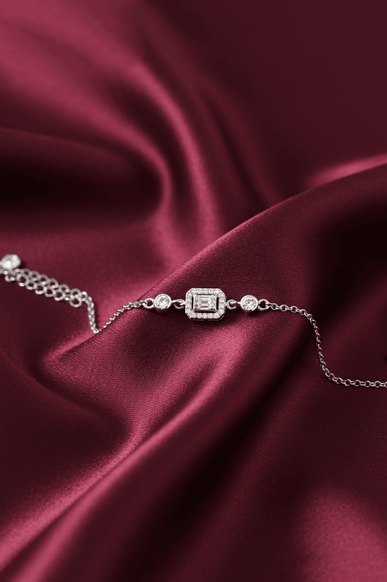 Diamond Baguette Cut Silver Bracelet
