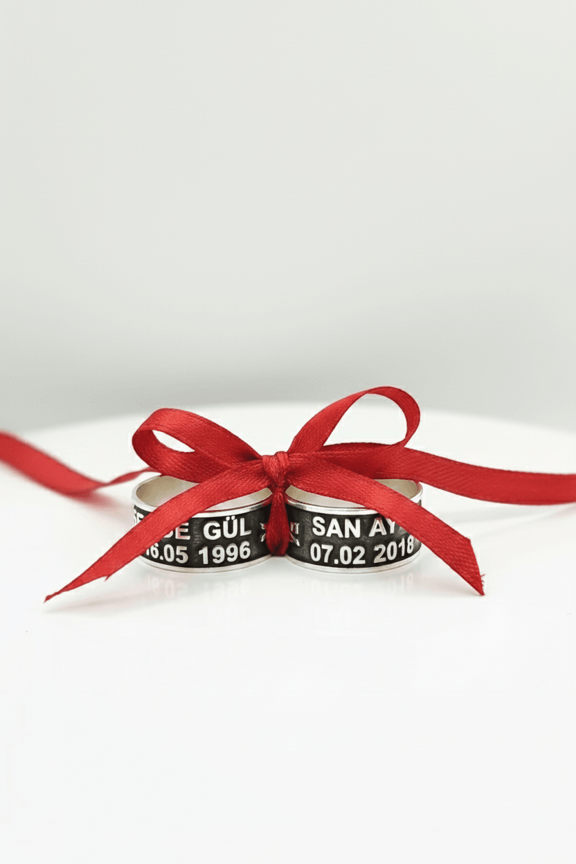 Sterling Silver Name & Date Wedding Ring