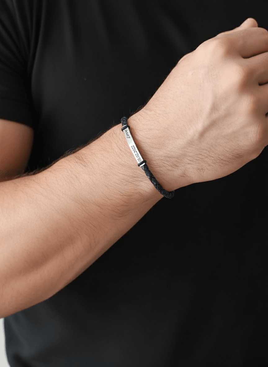 Custom Engraved Name Leather Bracelet