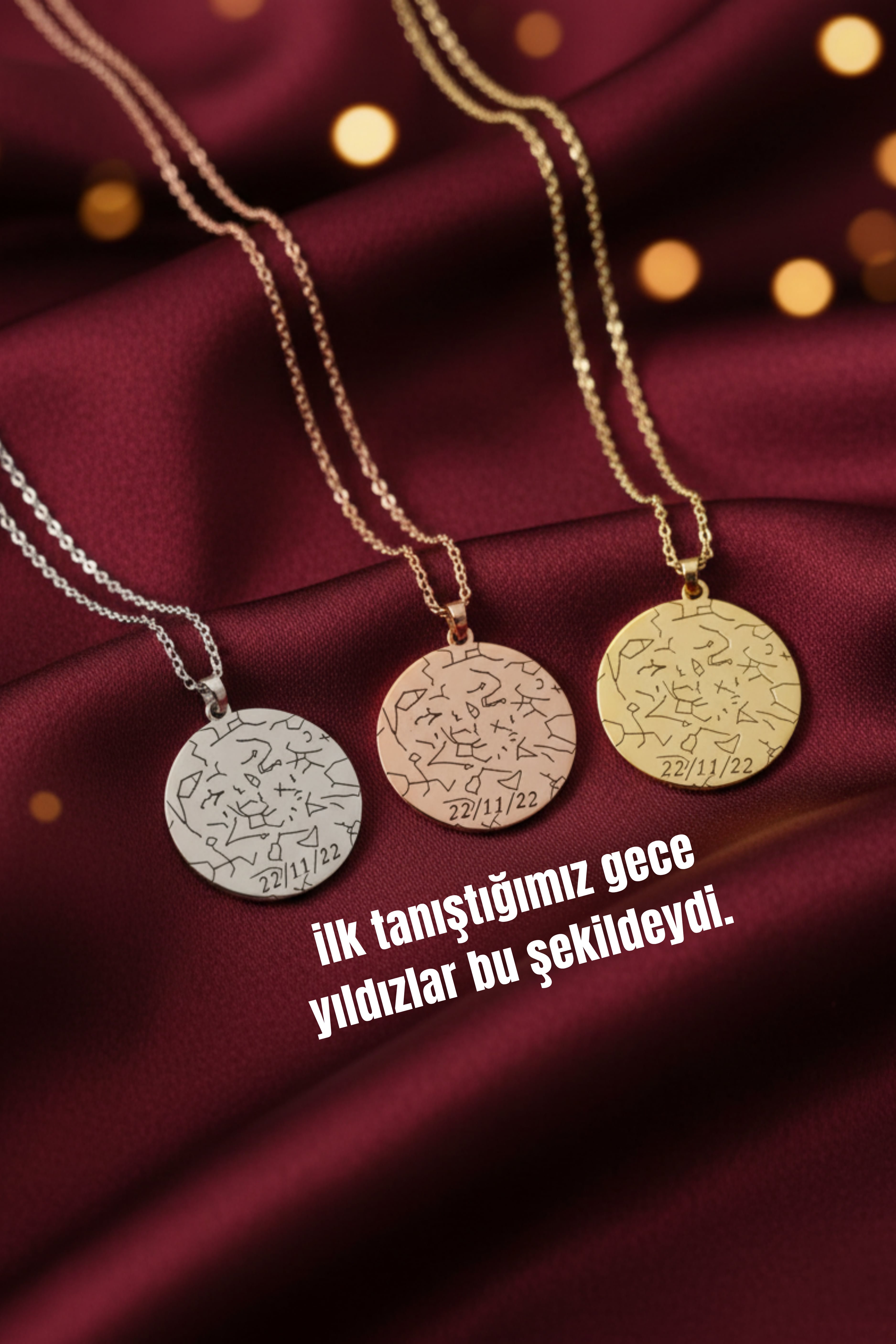 Engraved Star Map Silver Round Necklace