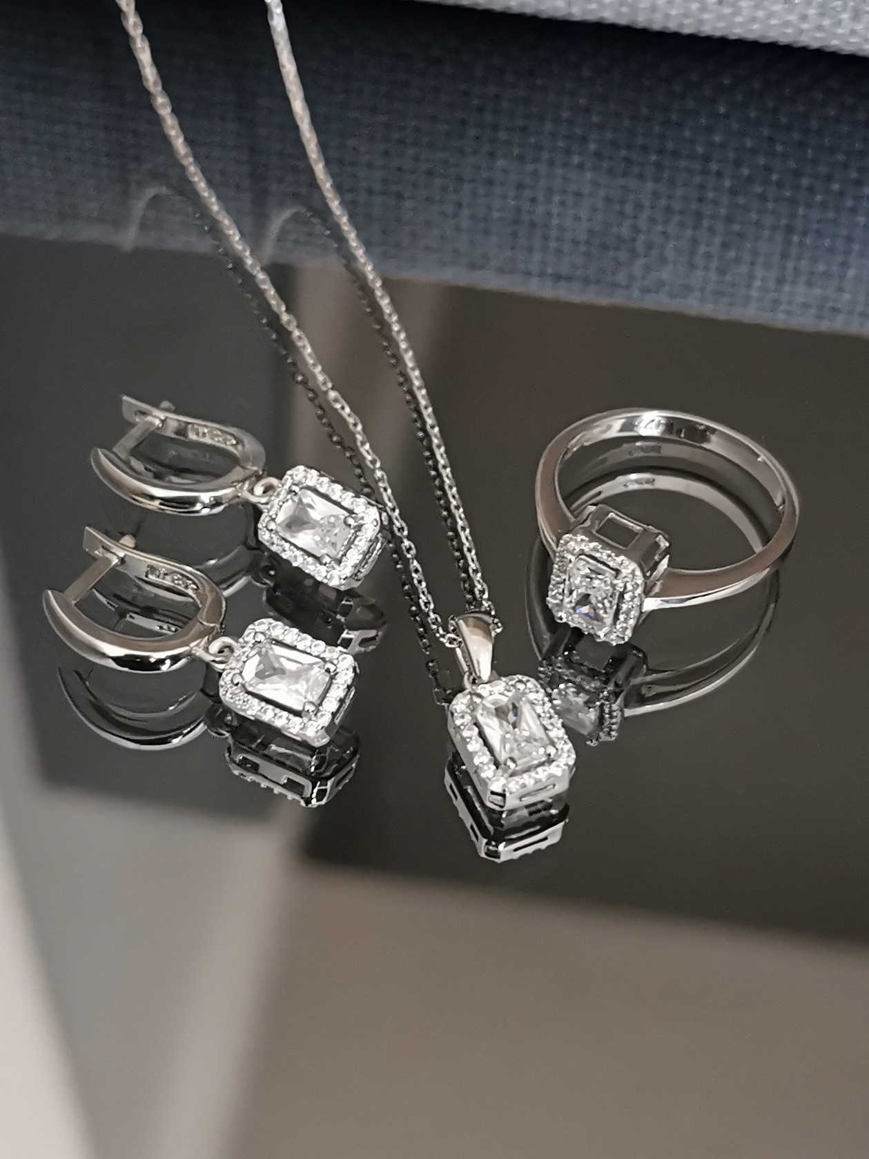 Sterling Silver Diamond Baguette Jewelry Set