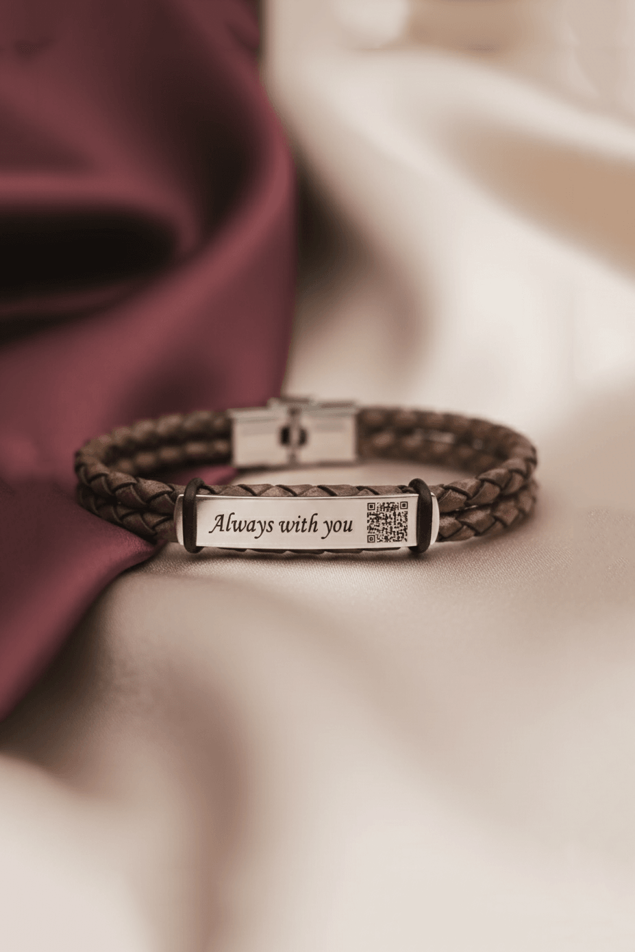 Engraved QR Code Leather Men's Bracelet