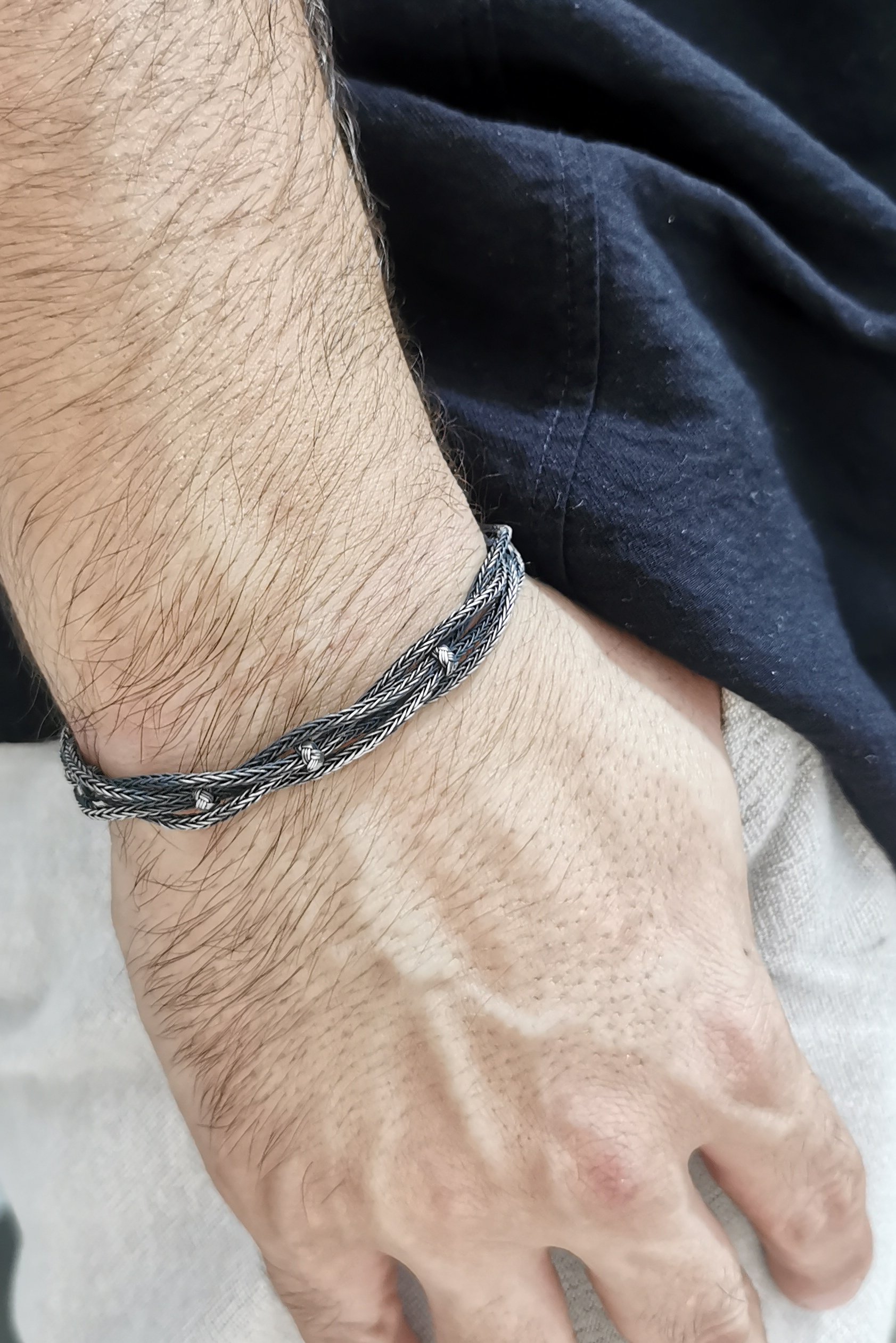 Silver Hand Braided Twisted Chain Kazaziye Bracelet