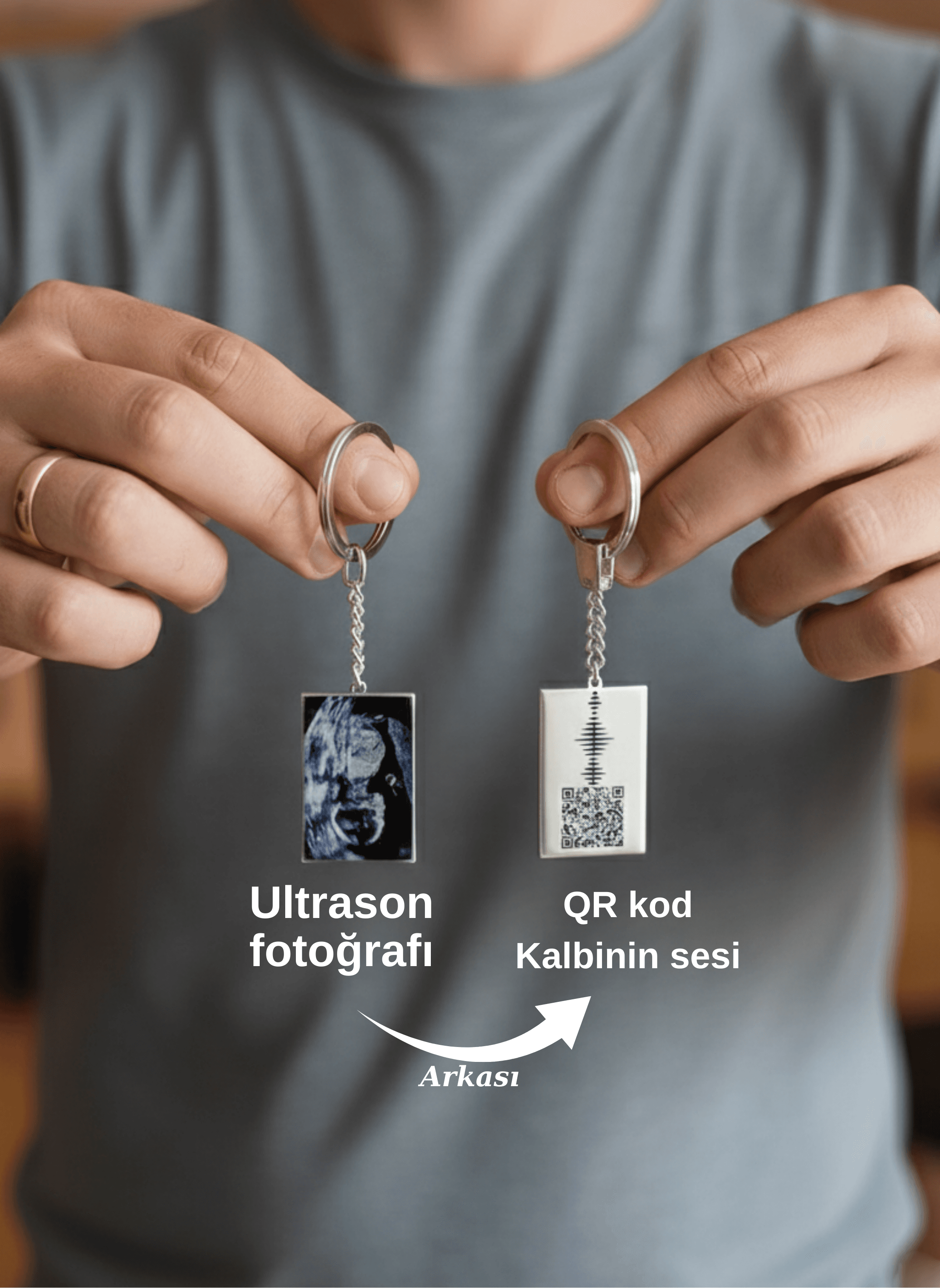 Baby's Ultrasound Photo & Heartbeat Silver Keychain