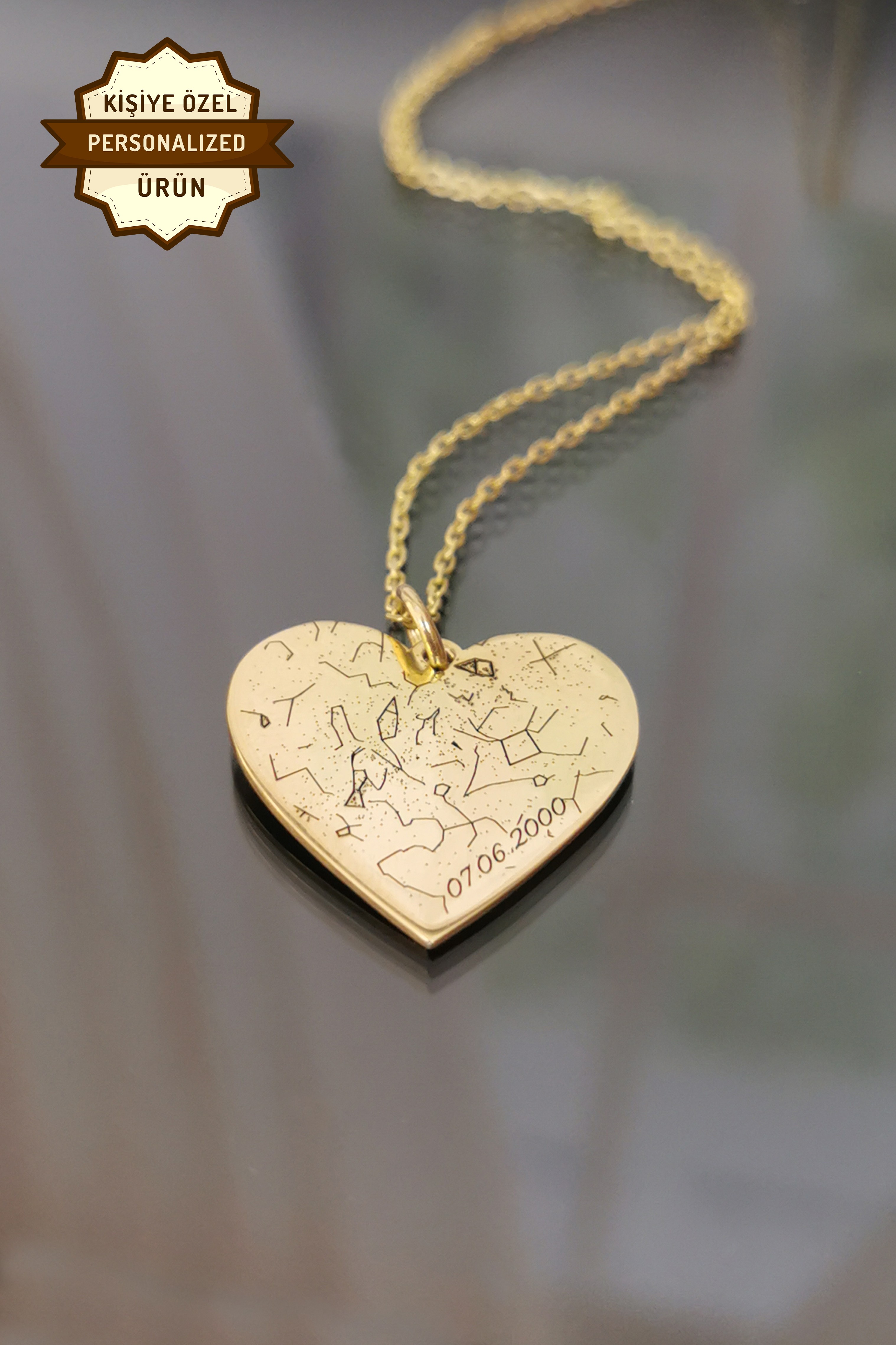 Engraved Silver Actual Star Map Necklace