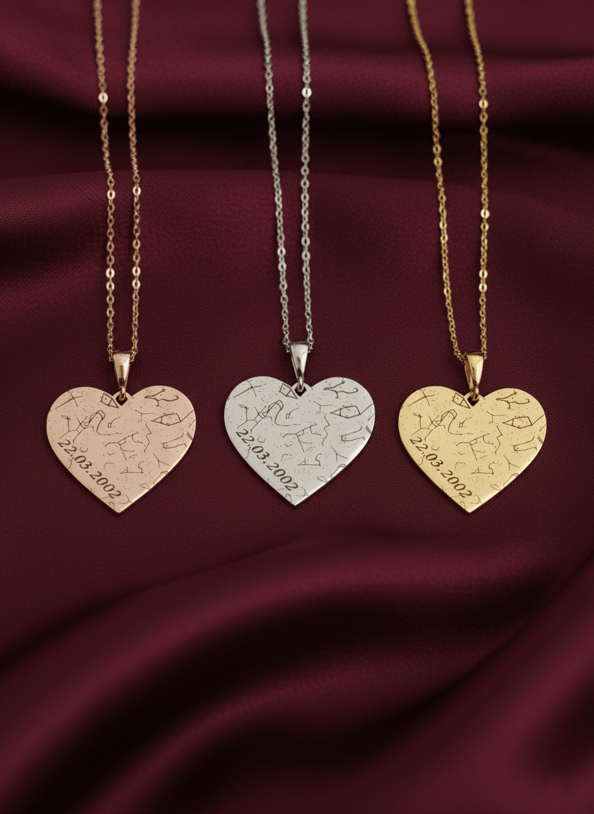 Yıldız Haritası İşlemeli Tasarım Gümüş Kolye