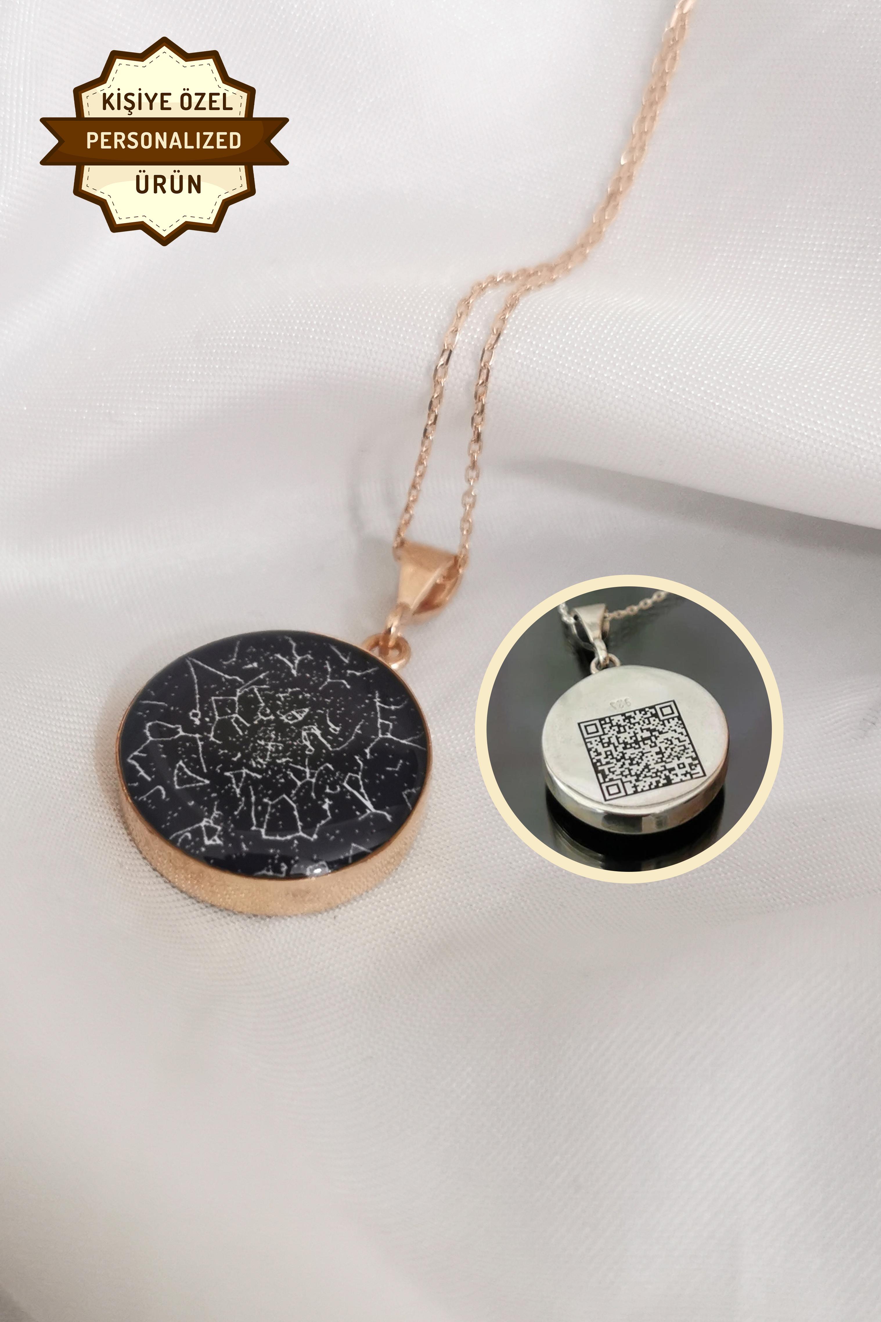 Star Map by Date QR Code Necklace