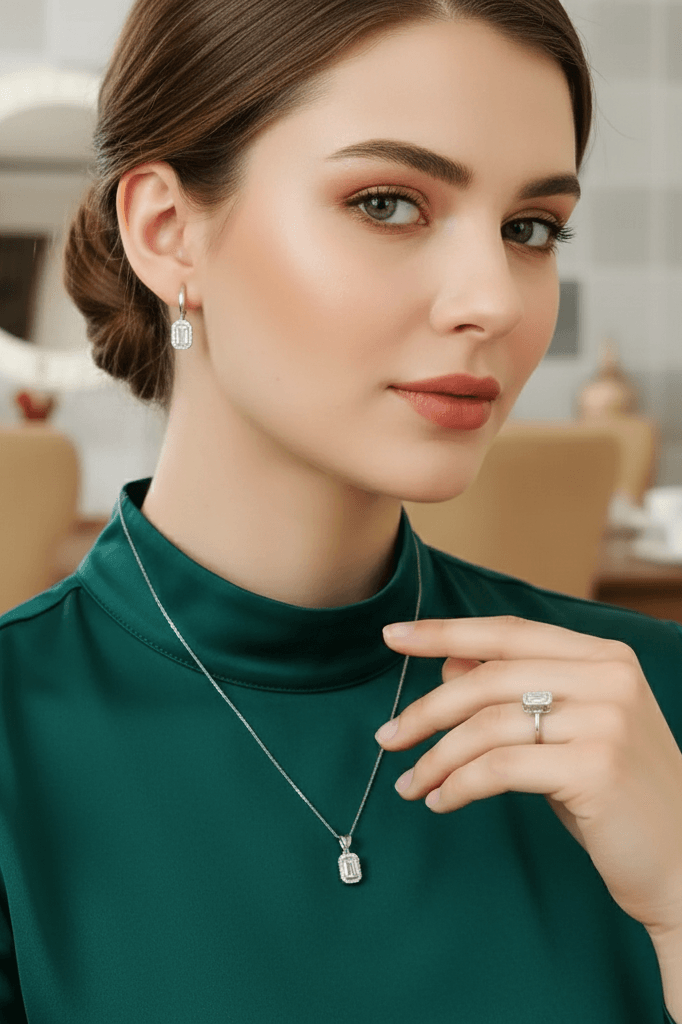 Sterling Silver Diamond Baguette Jewelry Set