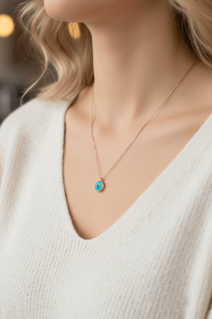 Nazar Göz Taşlı Tamamı Gümüş Kolye