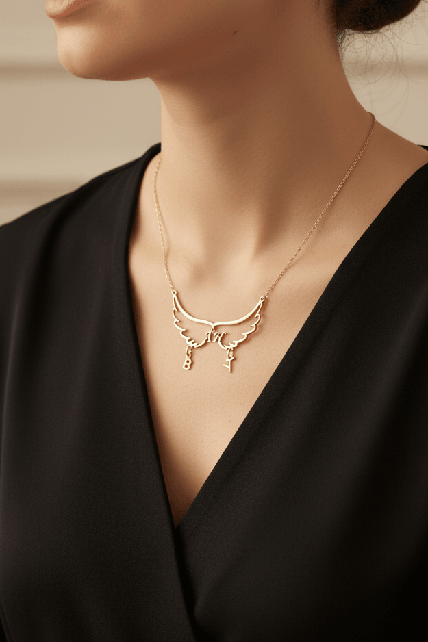 Custom Angel Wings Initial Silver Necklace