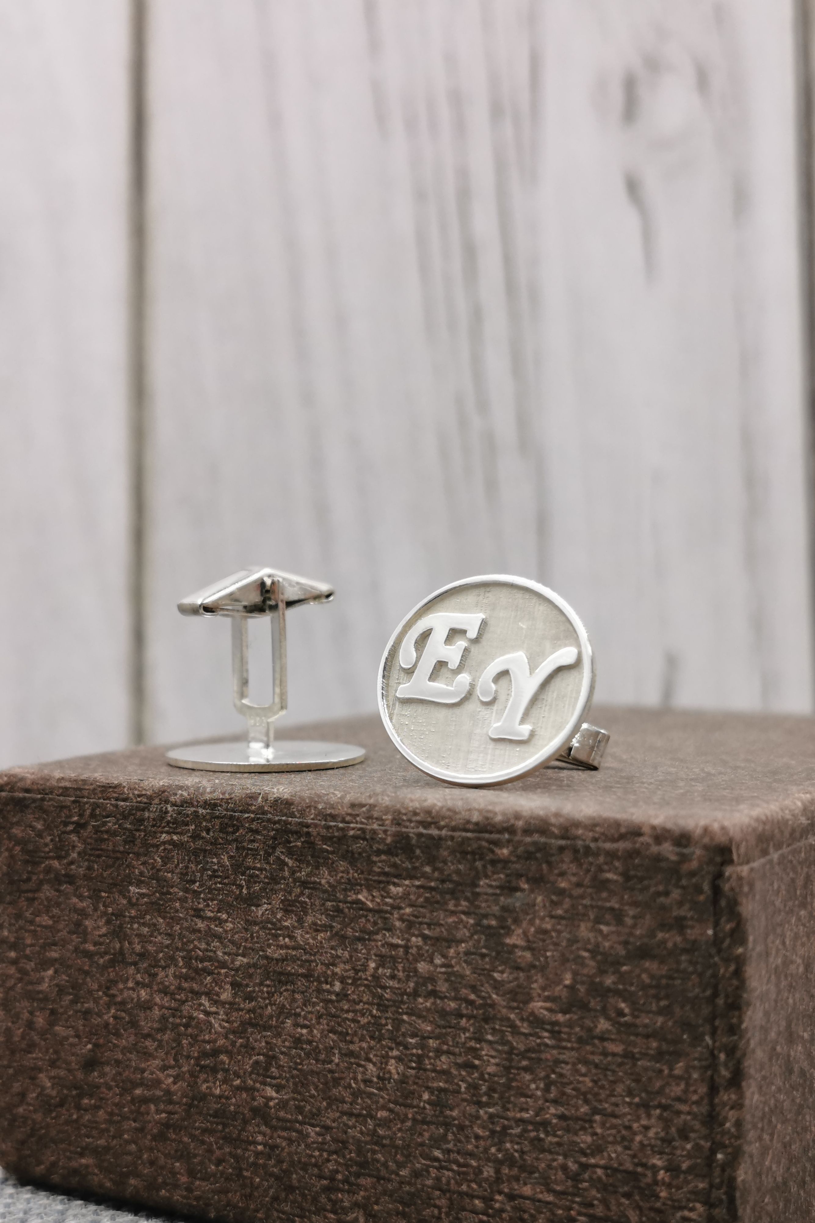 Sterling Silver Embossed Initial Cufflinks