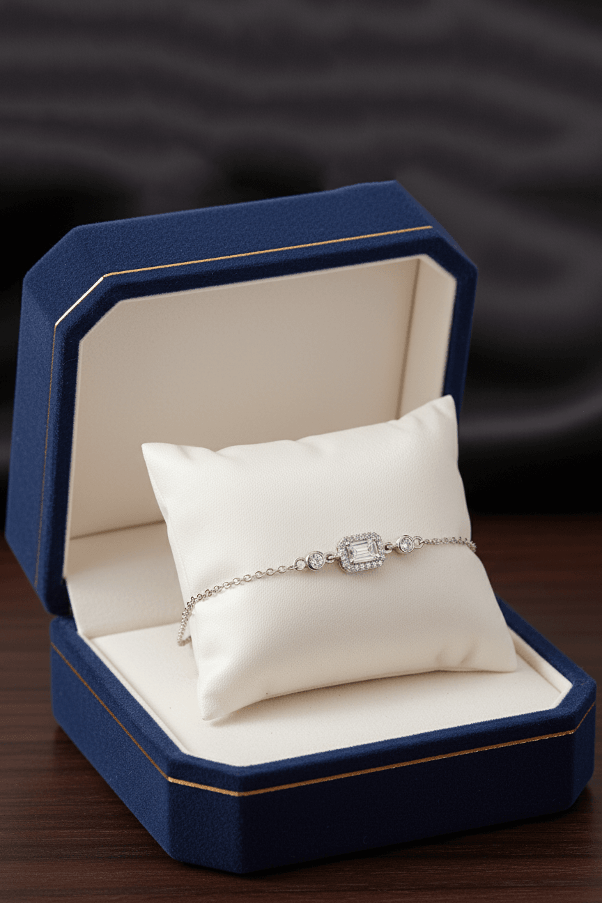 Diamond Baguette Sterling Silver Bracelet