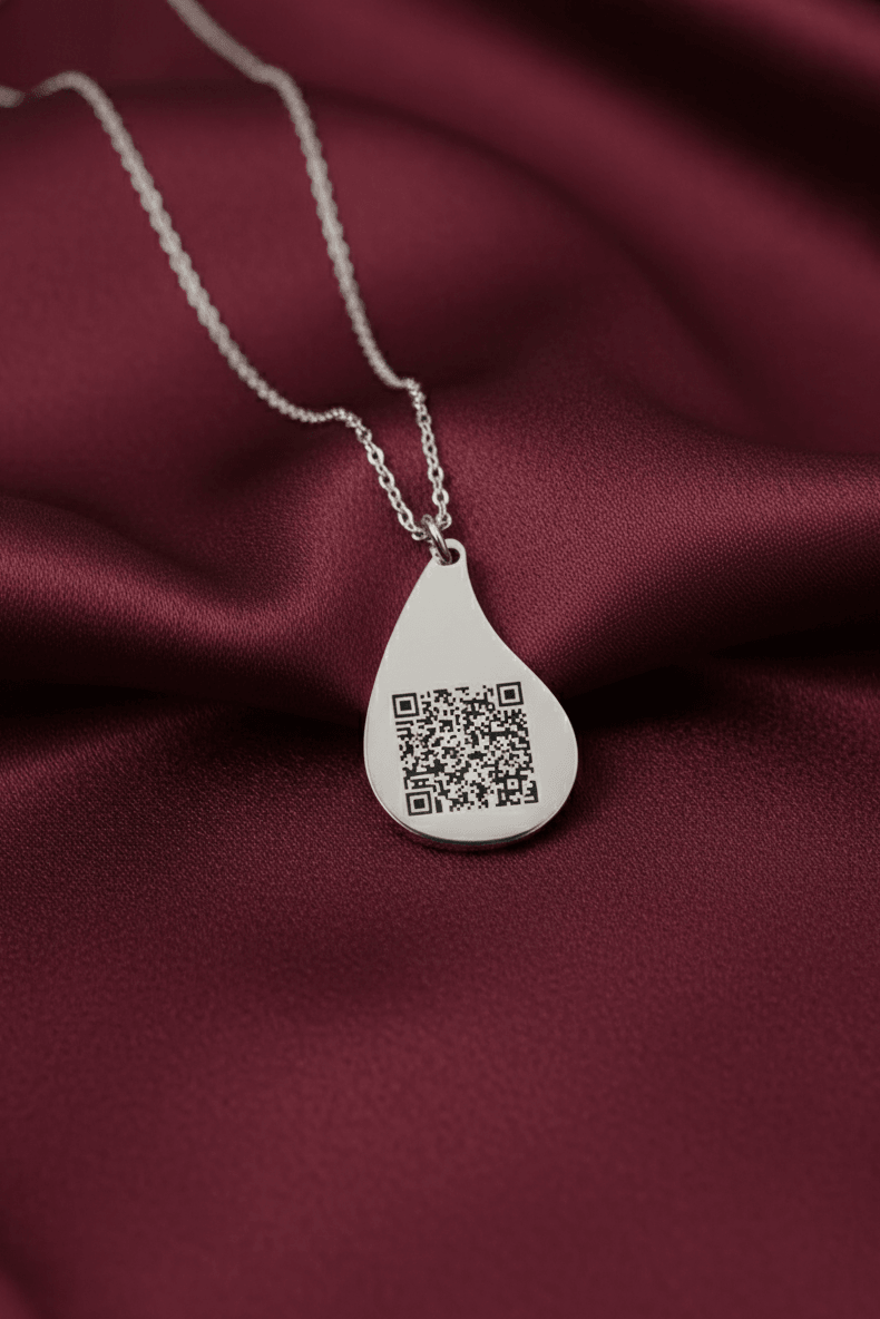 Silver Teardrop QR Code Necklace