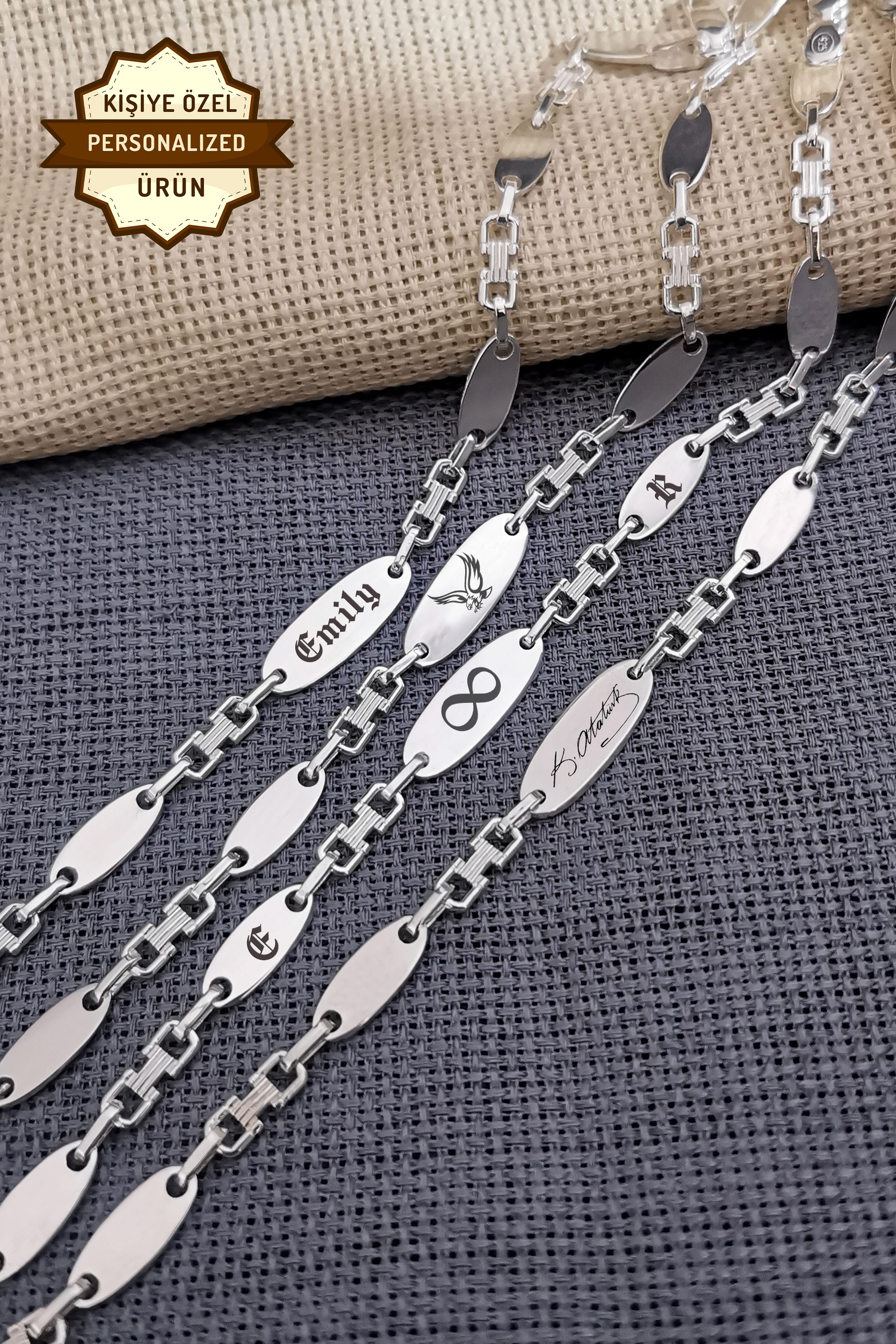 Personalized Linked Silver Plate Men's Bracelet