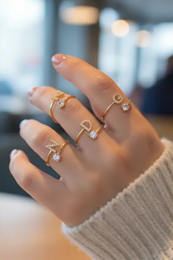 Sterling Silver Diamond Initial Ring Piyera Silver