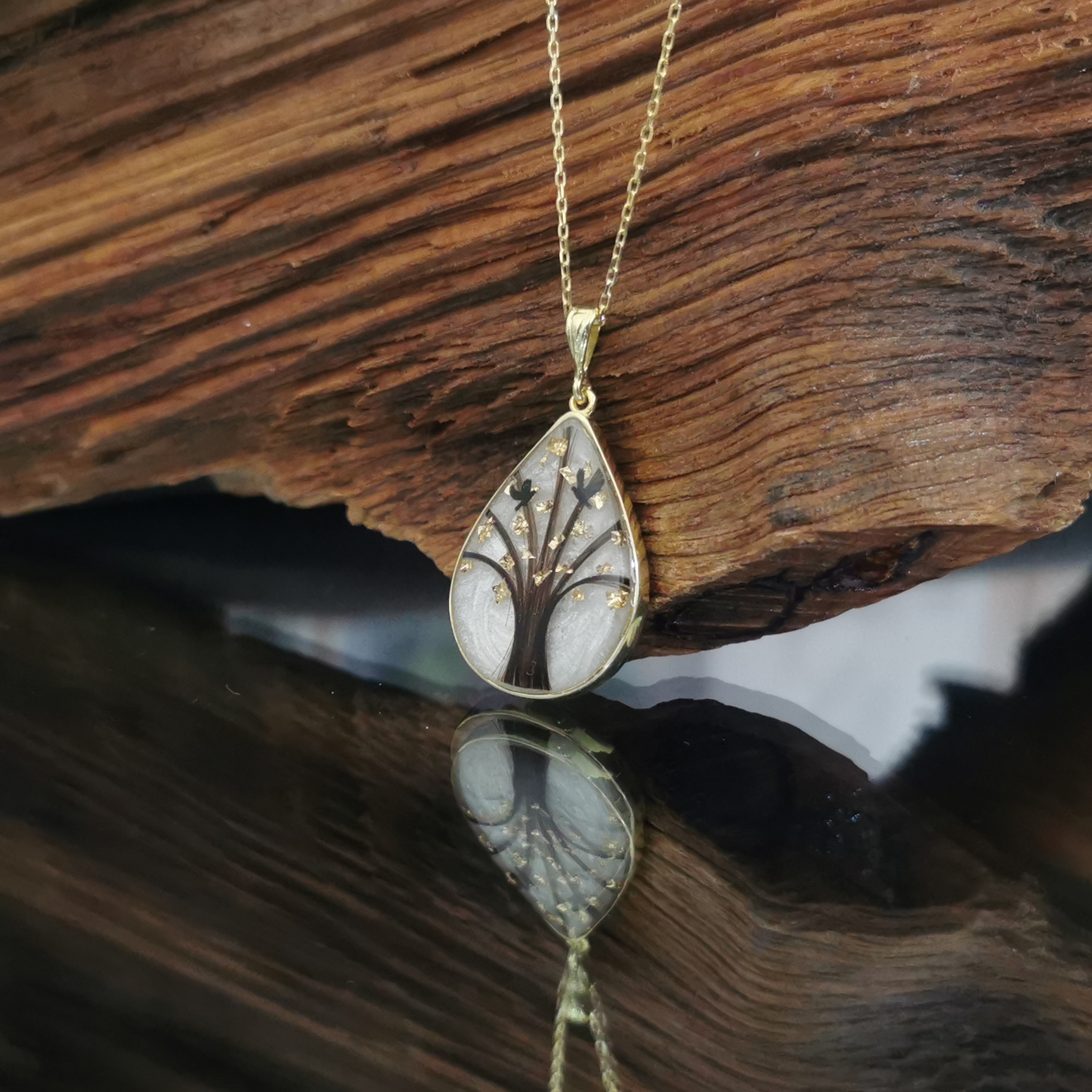 Lock of Hair Tree of Life Drop Pendant Necklace
