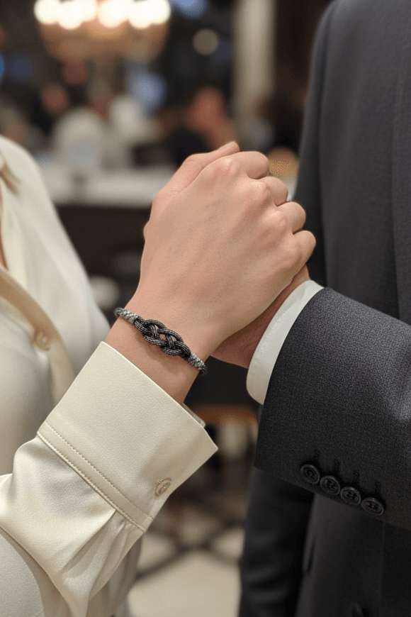 Silver Hand Braided Love Knot Couple Bracelet