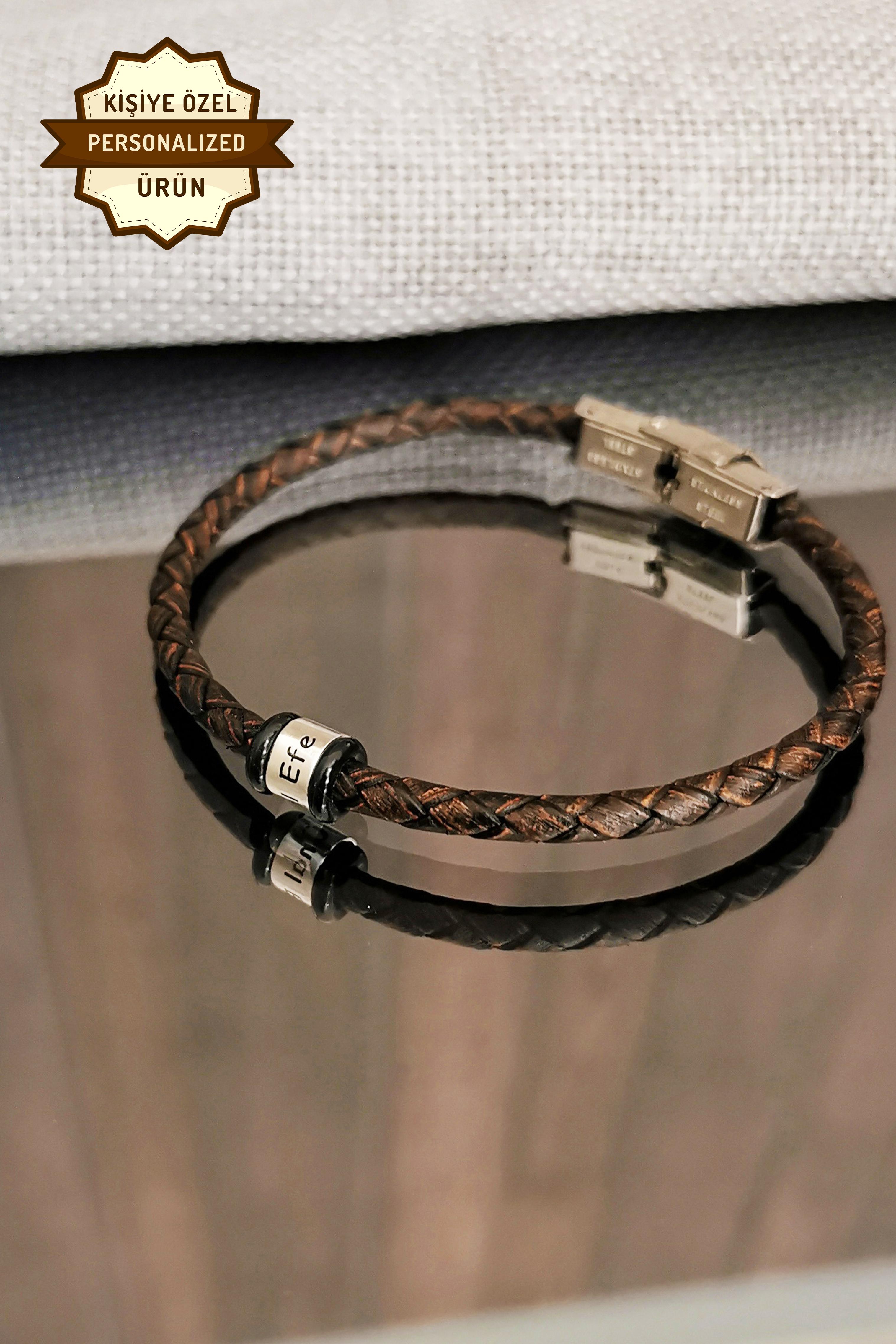Custom Silver Beads Thin Leather Cord Bracelet