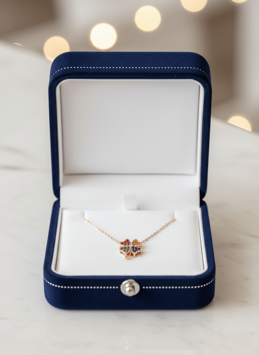 Mini Yonca Renkli Taşlı Tamamı Gümüş Kolye