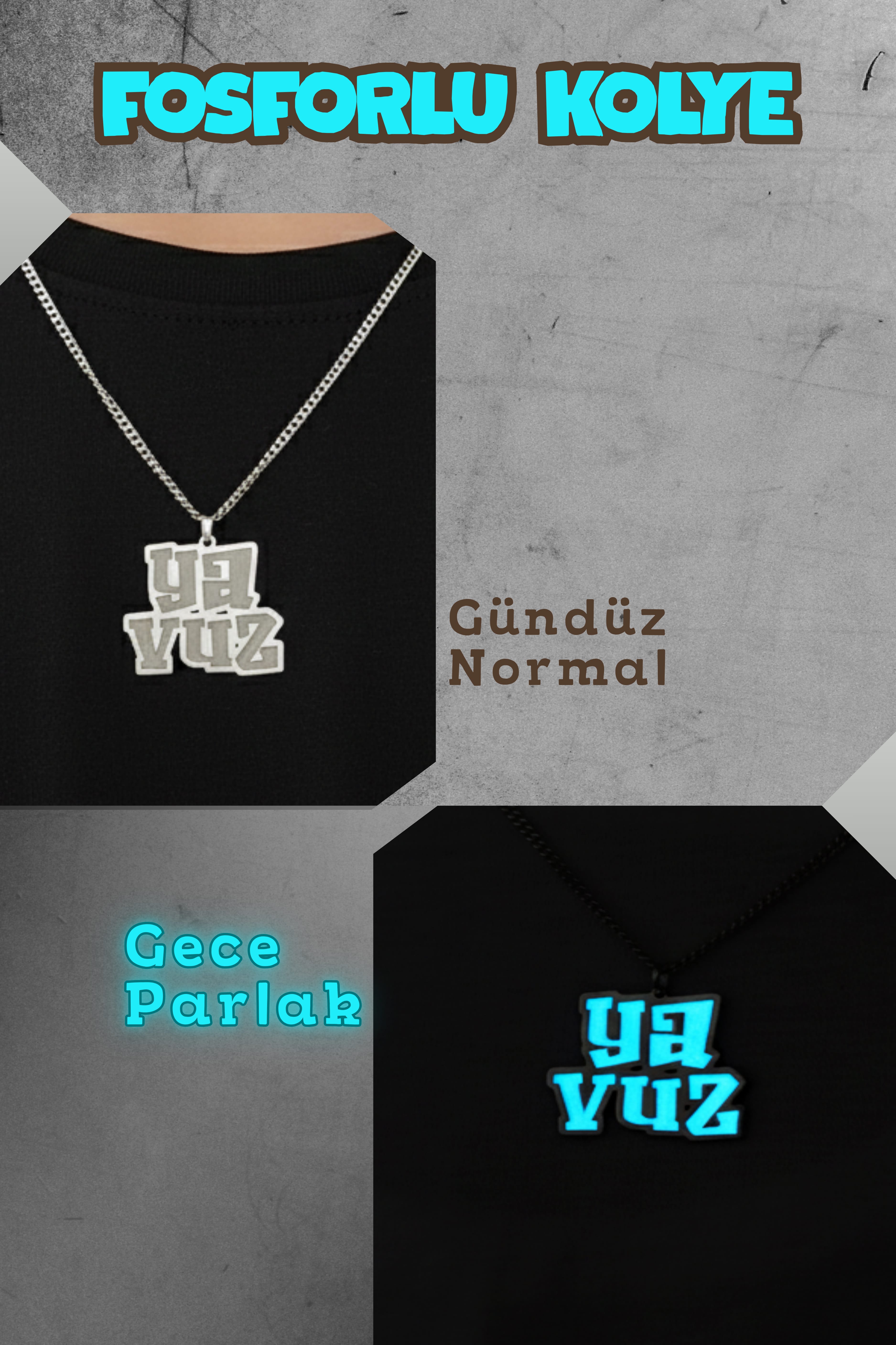 Fosforlu Karanlıkta Parlayan Kişiye Özel İsimli Erkek Çocuk Gümüş Kolye