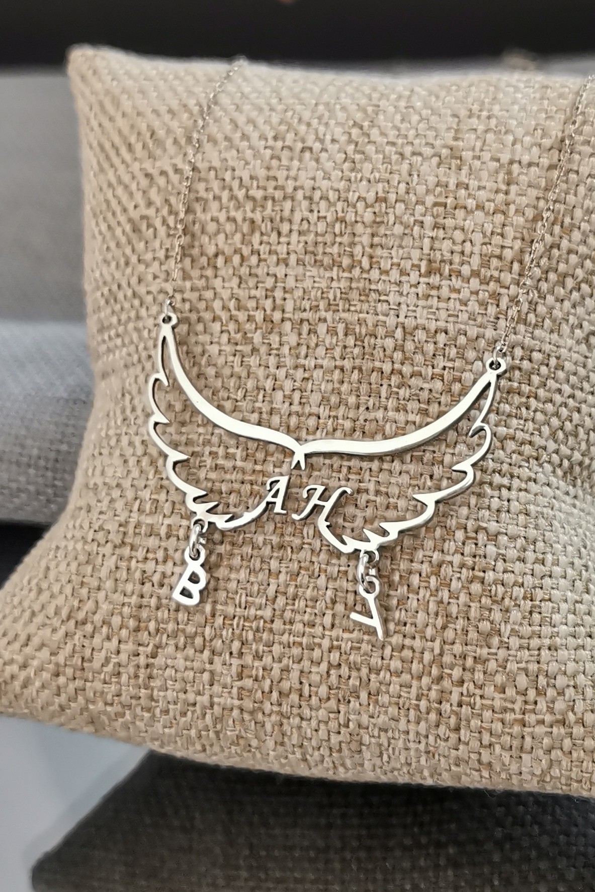 Custom Angel Wings Initial Silver Necklace