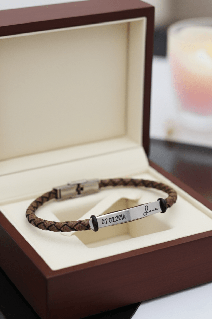 Custom Engraved Name Leather Bracelet