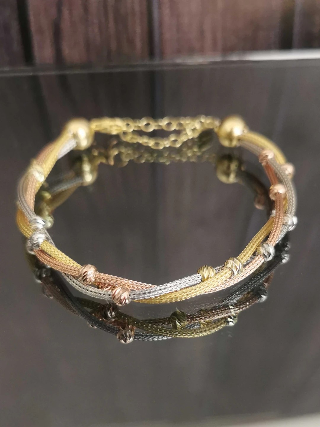 Triple Twisted Beaded Chain Silver Bracelet