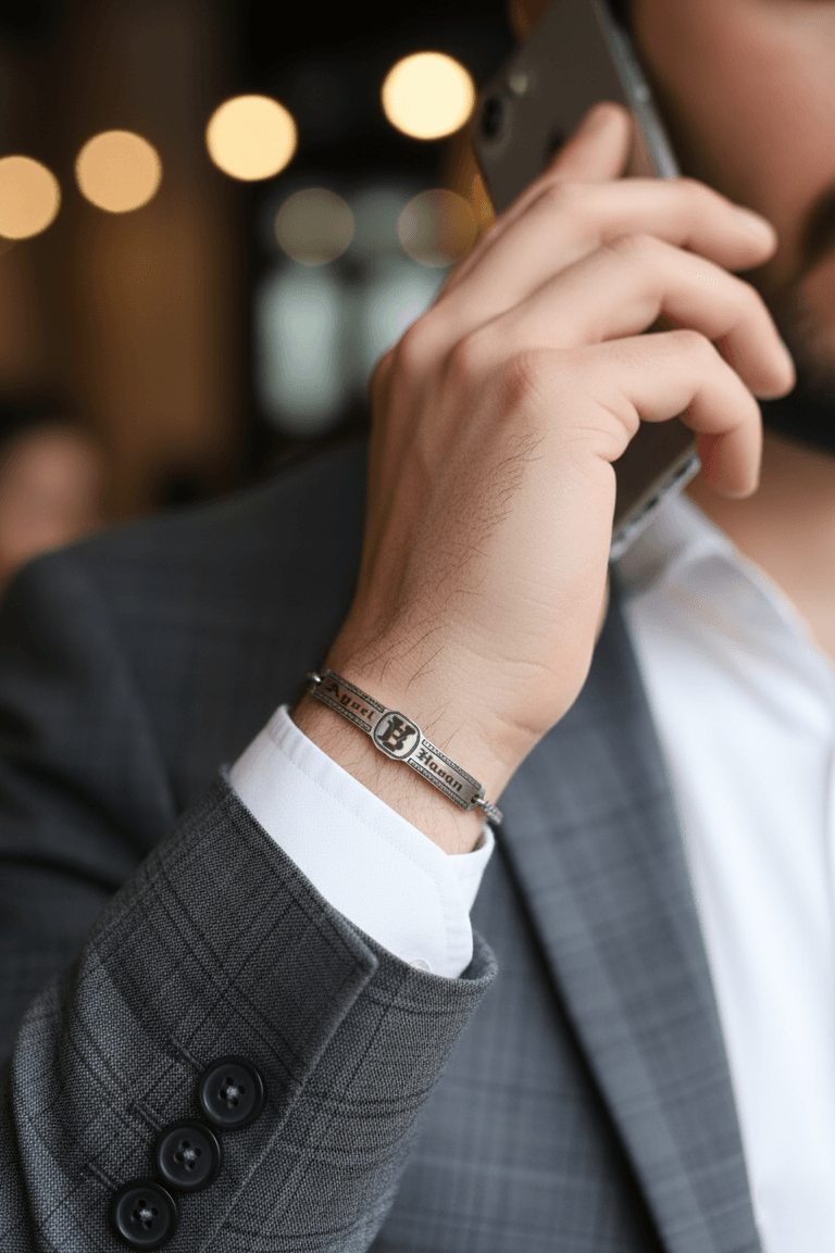 Custom Oxidized Name & Initial Silver Gothic Bracelet