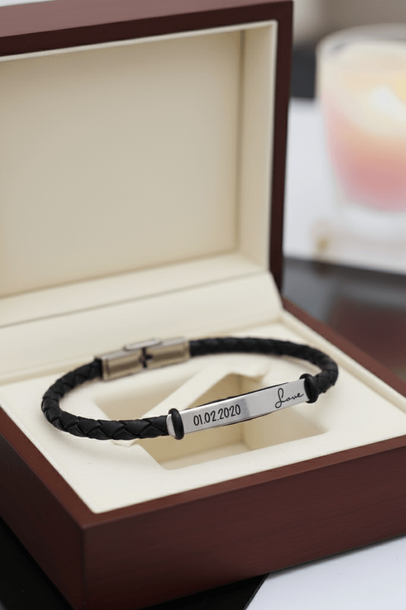 Custom Engraved Name Leather Bracelet