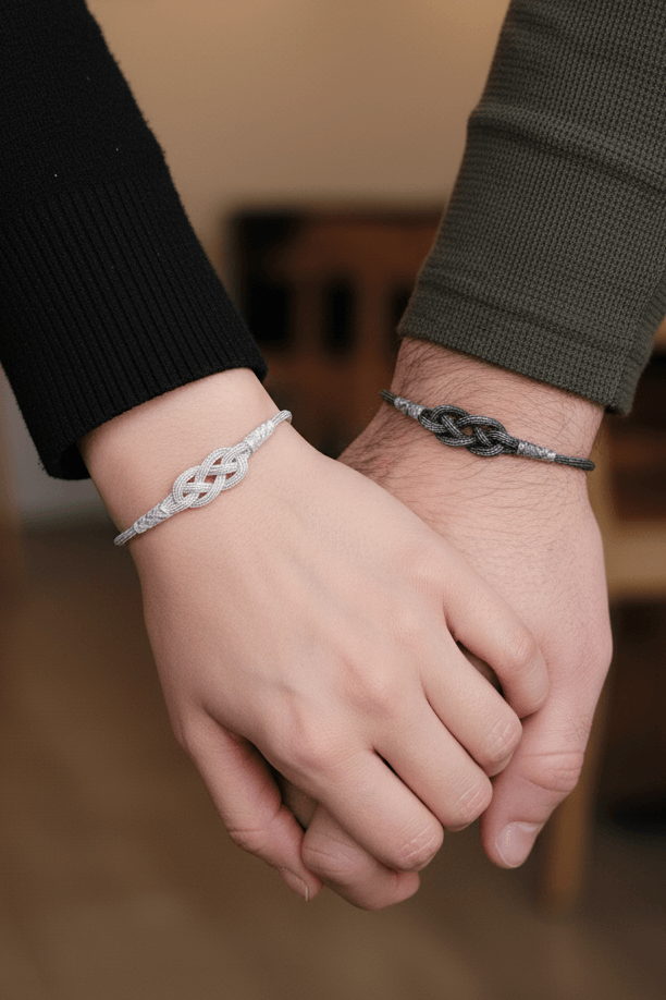 Silver Hand Braided Love Knot Couple Bracelet