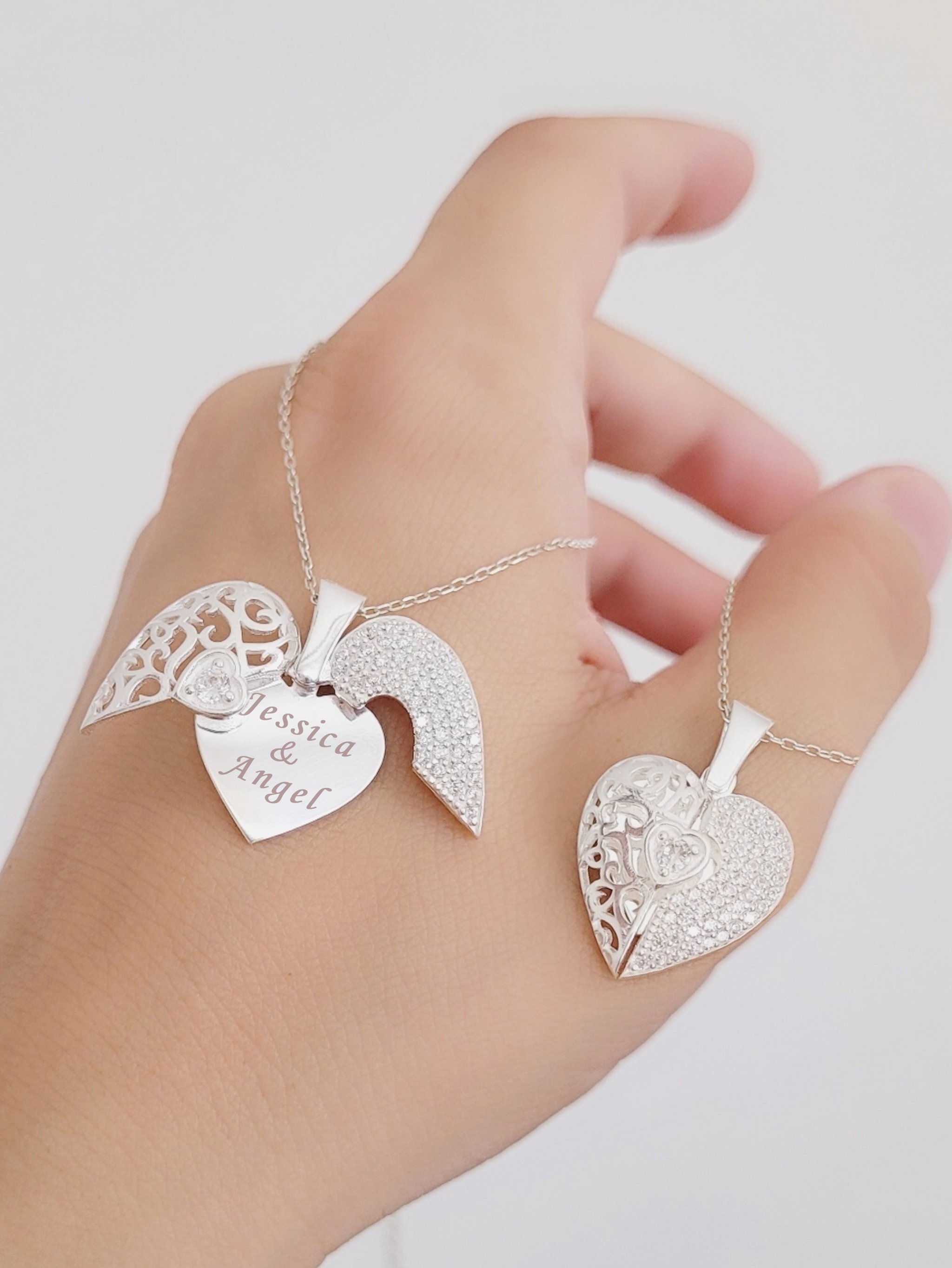 Personalized Angel Wings Heart Necklace