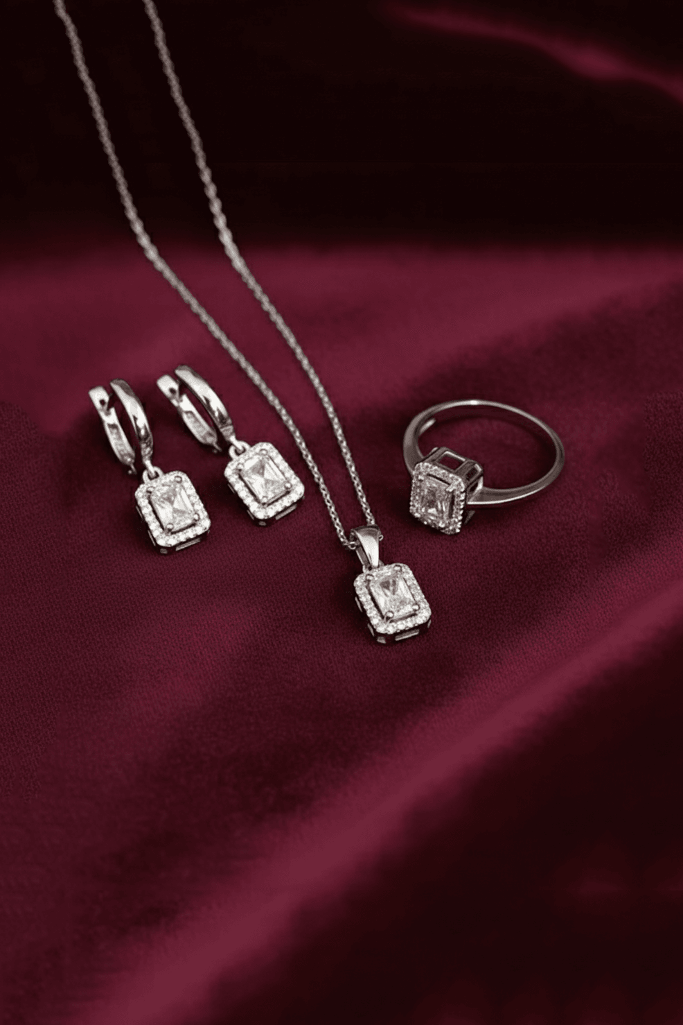 Sterling Silver Diamond Baguette Jewelry Set