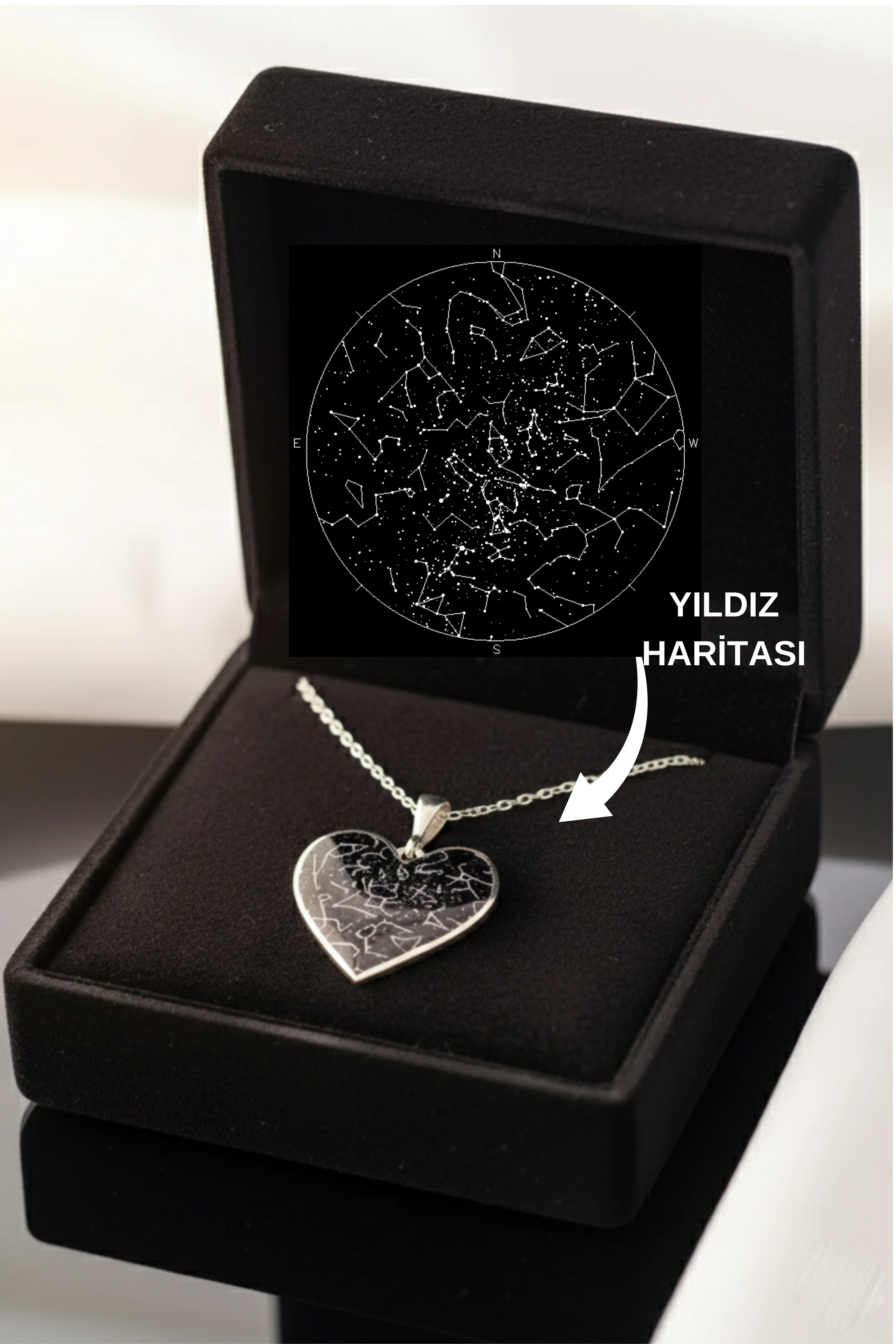 Yuvarlak Gökyüzü Yıldız Haritası Tasarım Gümüş Kolye