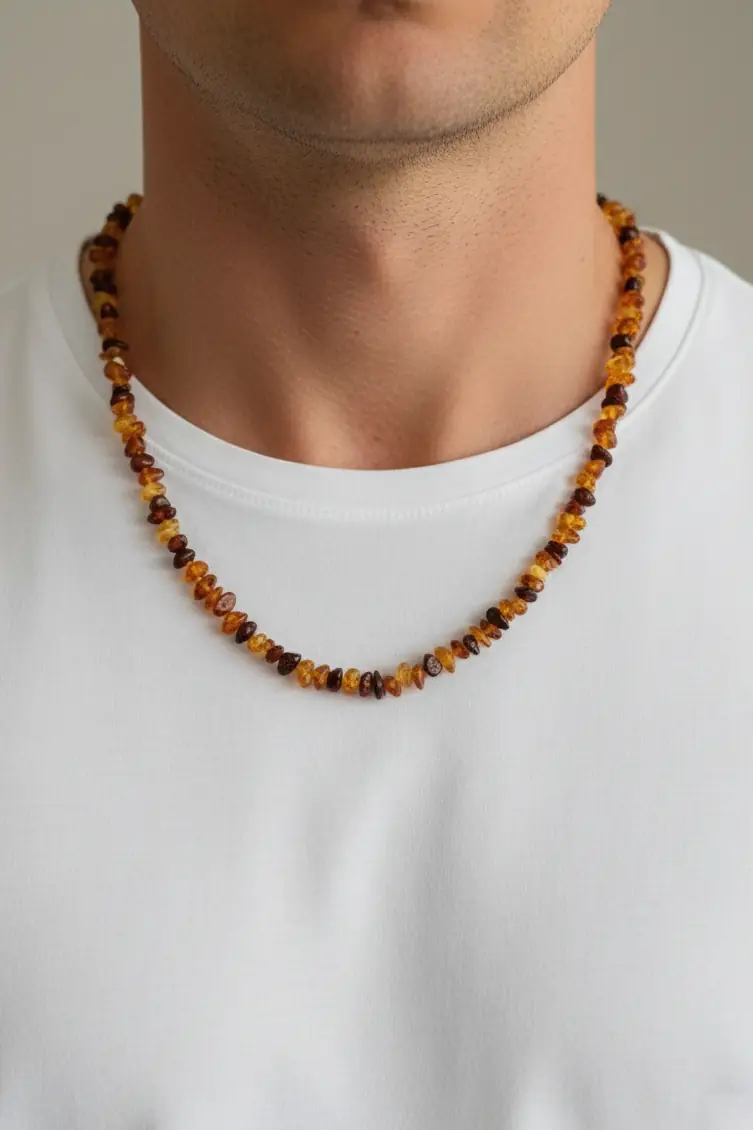Genuine Certified Baltic Amber Men's Necklace - Piyera Silver